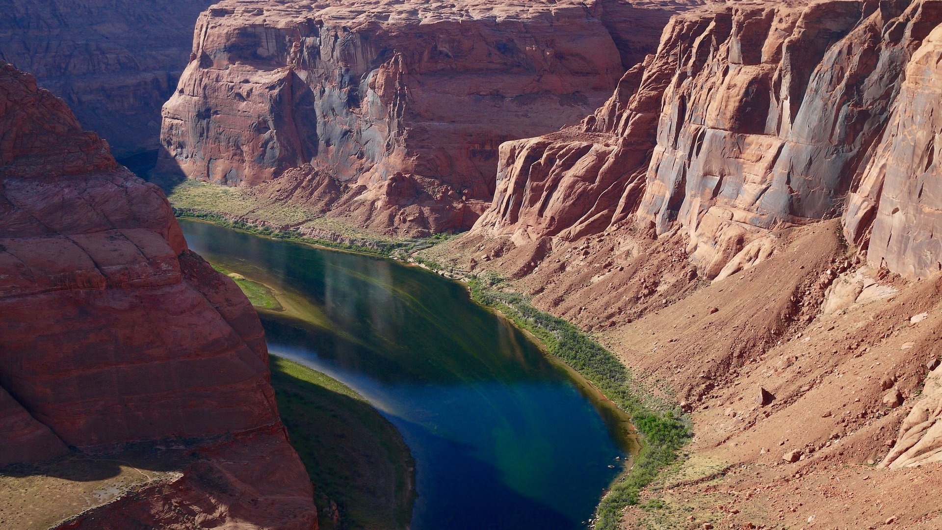 Обои река, скалы, каньон, сша, аризона, grand canyon, река колорадо, river, rocks, canyon, usa, az, the colorado river разрешение 2048x1467 Загрузить