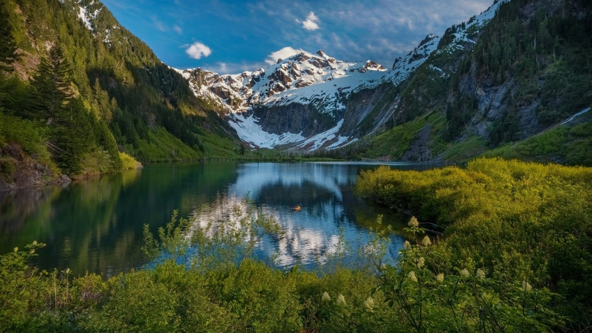 Обои трава, вечер, озеро, горы, снег, природа, отражения, лето, grass, the evening, lake, mountains, snow, nature, reflection, summer разрешение 1920x1200 Загрузить