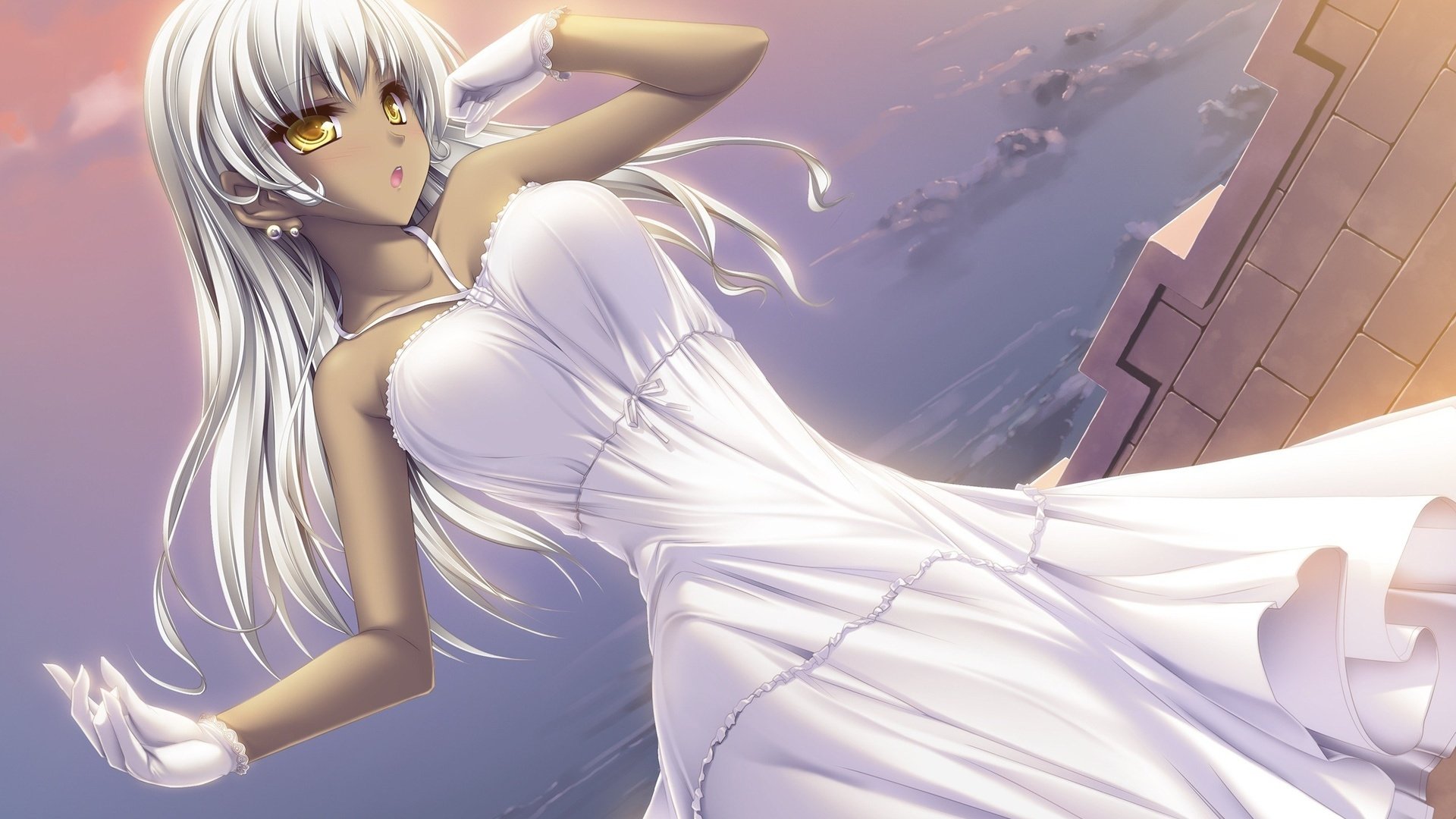 Обои девушка, аниме, белое платье, белые волосы, girl, anime, white dress, white hair разрешение 2560x1600 Загрузить