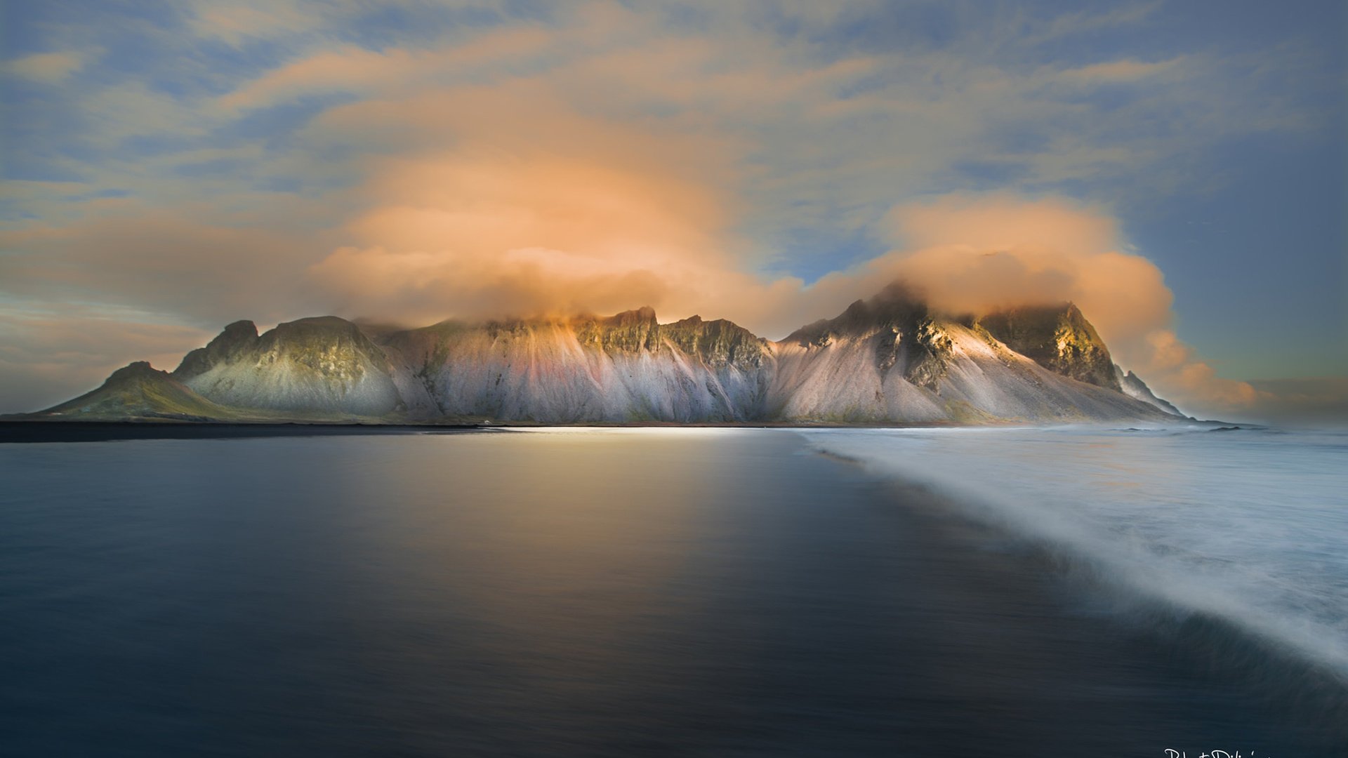 Обои небо, облака, горы, пейзаж, море, исландия, the sky, clouds, mountains, landscape, sea, iceland разрешение 1920x1200 Загрузить