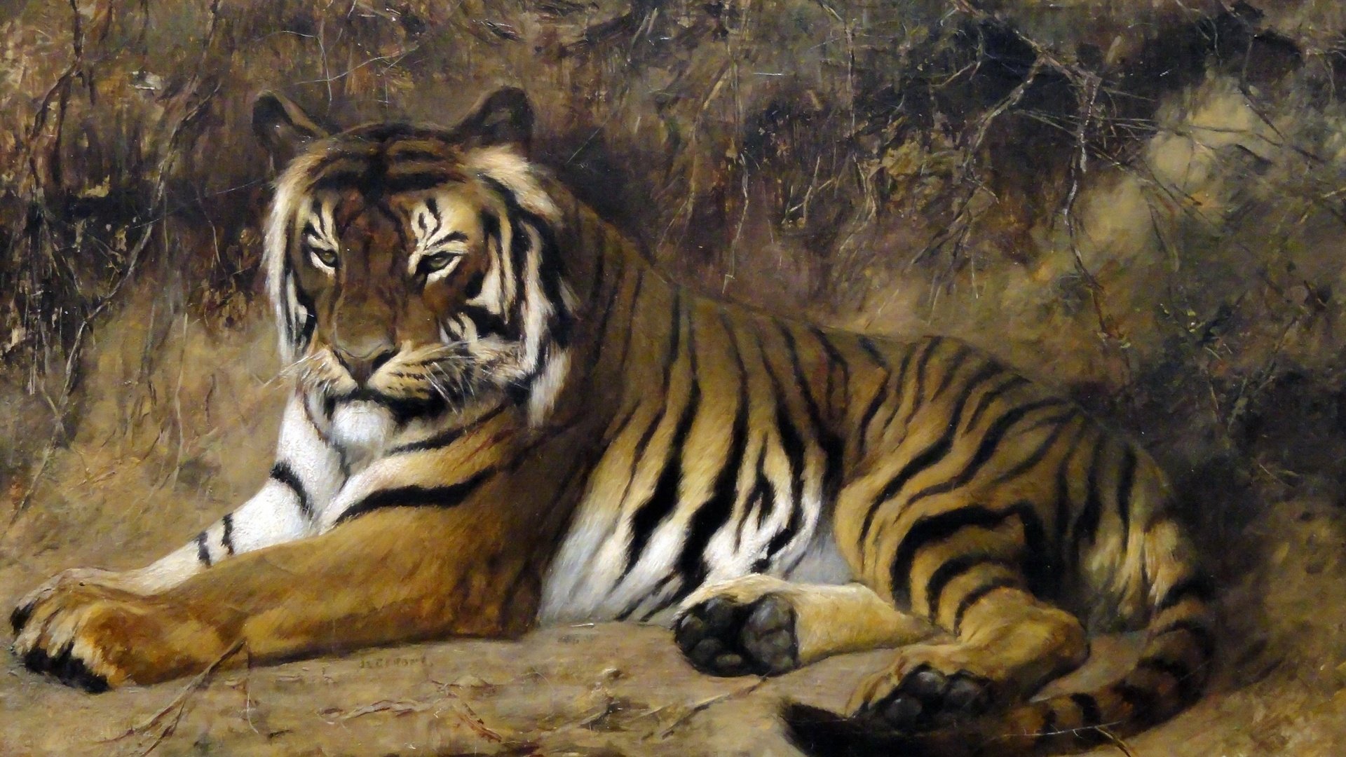 Обои тигр, картина, кошка, животное, жан-леон жером, tiger, picture, cat, animal, jean-leon gerome разрешение 2350x1533 Загрузить