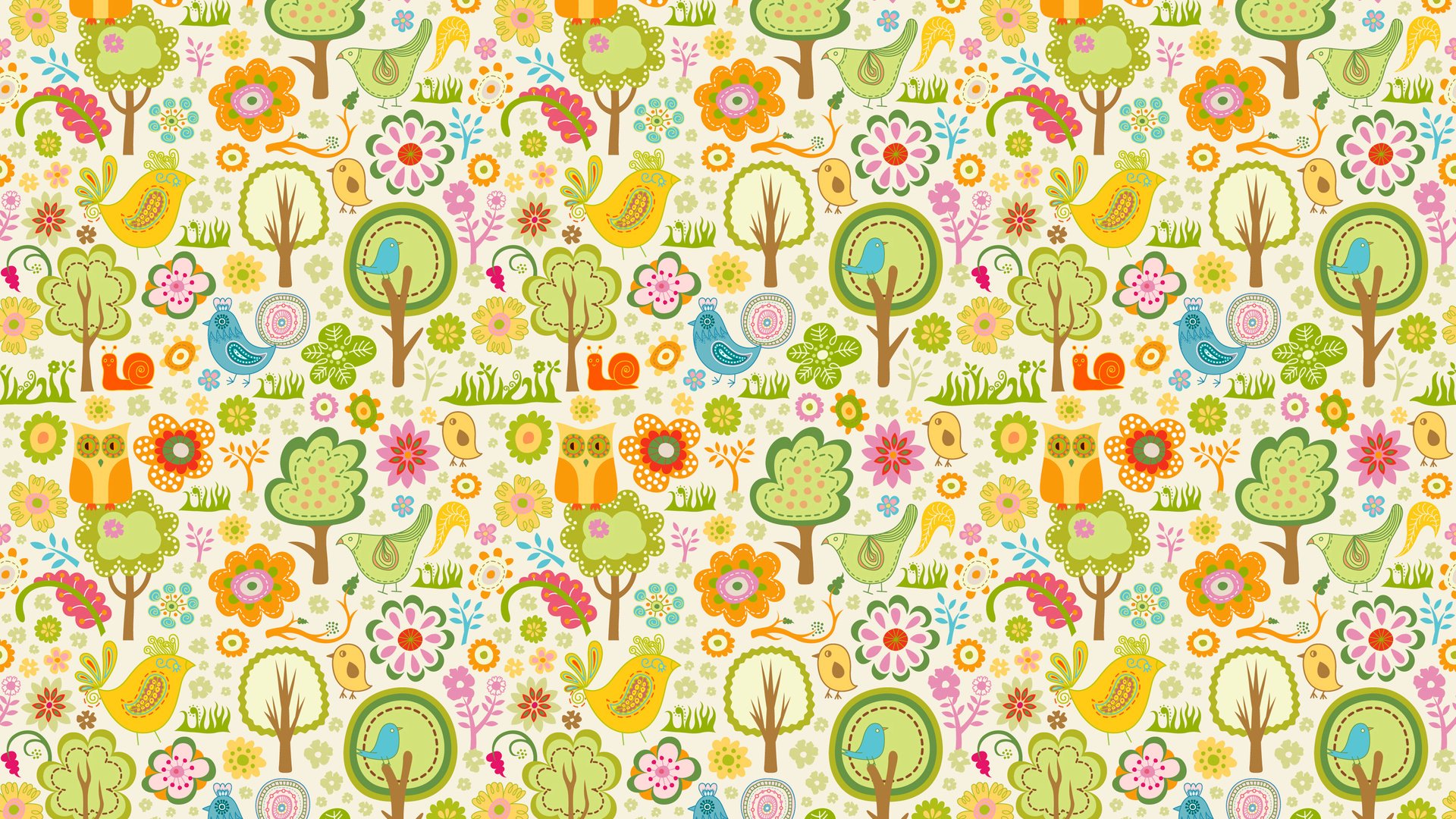 Обои цветы, деревья, обои, дизайн, узор, птицы, совы, flowers, trees, wallpaper, design, pattern, birds, owls разрешение 3000x2000 Загрузить