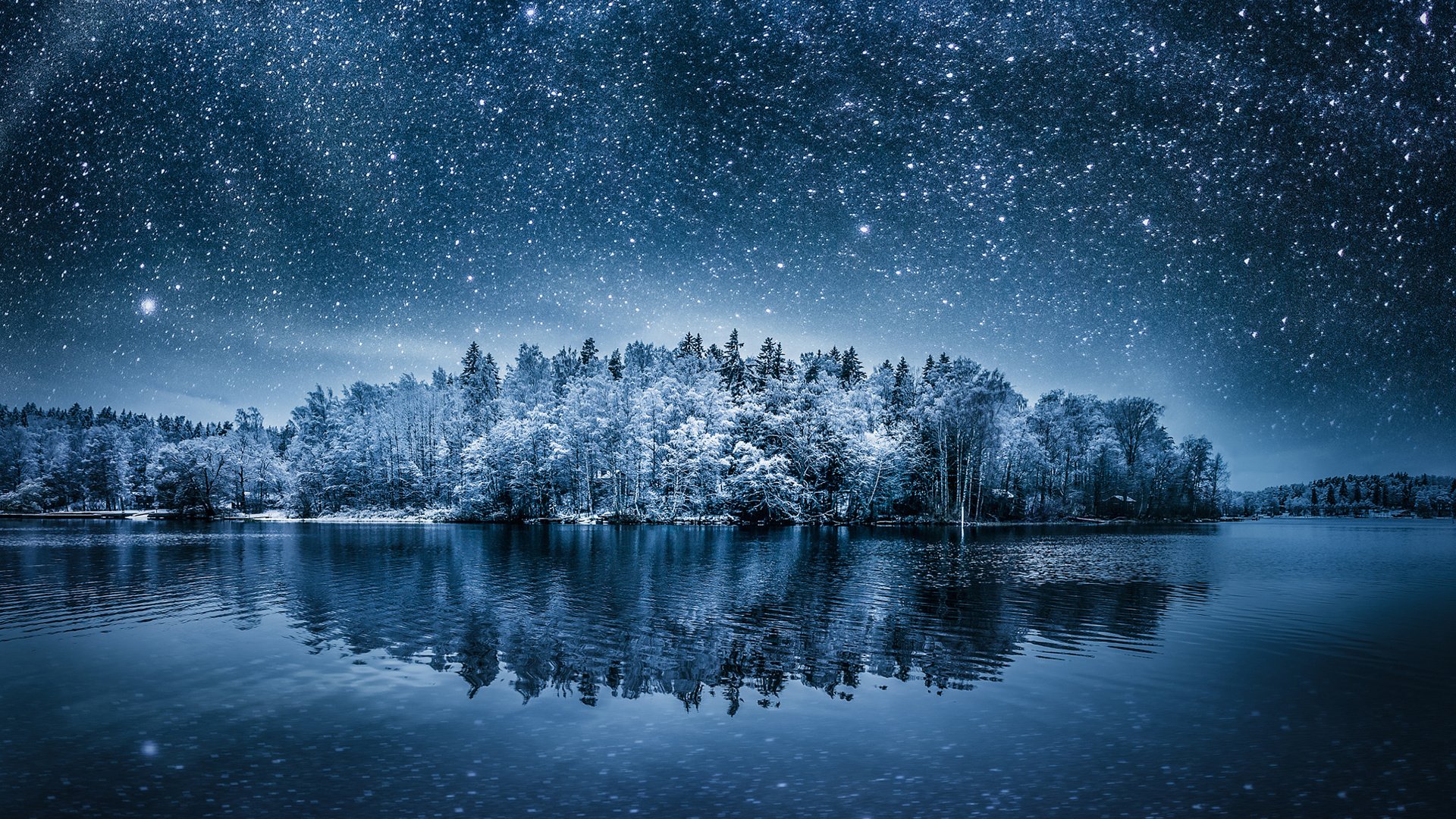 Обои ночь, озеро, природа, лес, зима, пейзаж, звезды, night, lake, nature, forest, winter, landscape, stars разрешение 1920x1200 Загрузить