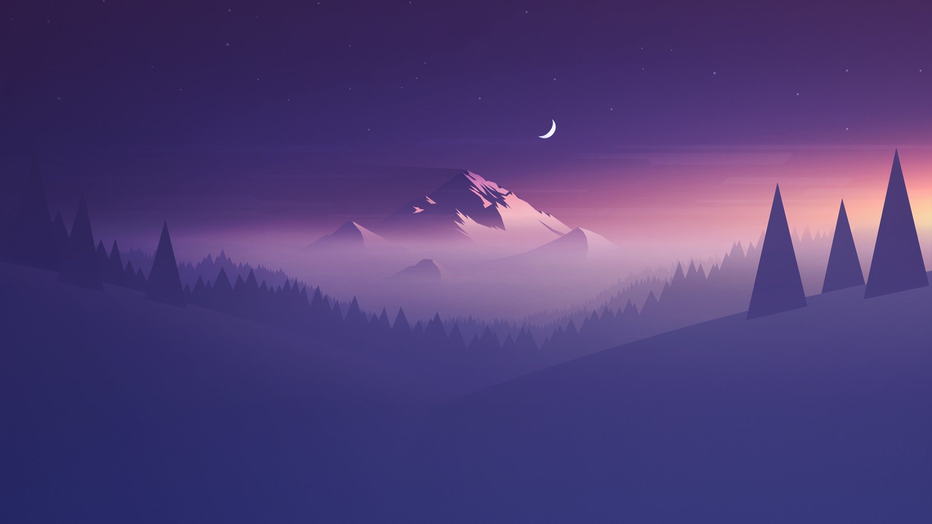Обои горы, холмы, абстракция, гора, луна, фиолетовый, минимализм, mountains, hills, abstraction, mountain, the moon, purple, minimalism разрешение 2160x1920 Загрузить