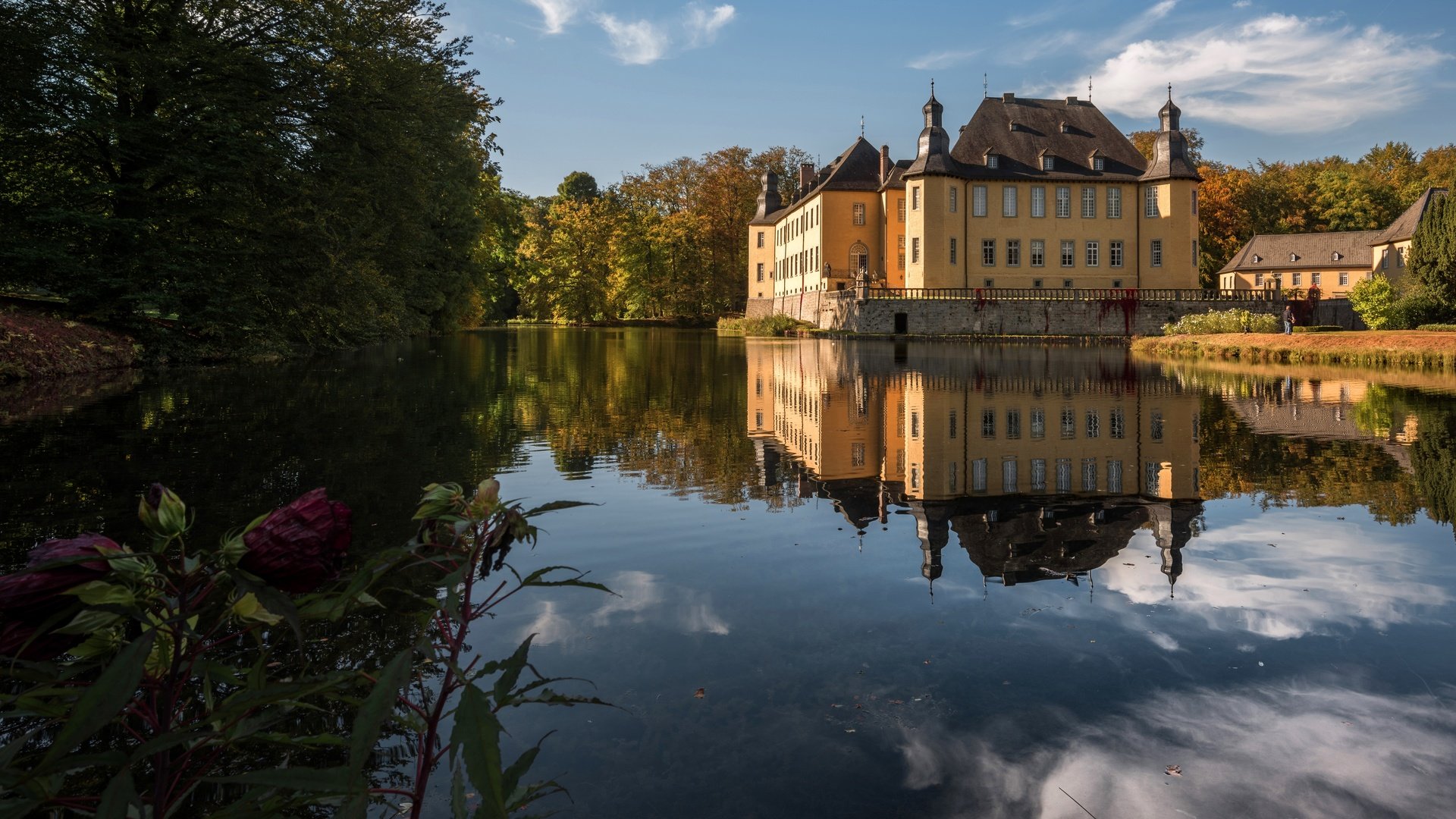 Обои деревья, солнечно, вода, castle dyck, schloss dyck, природа, замок дик, отражение, замок, осень, пруд, германия, trees, sunny, water, nature, reflection, castle, autumn, pond, germany разрешение 6000x4005 Загрузить