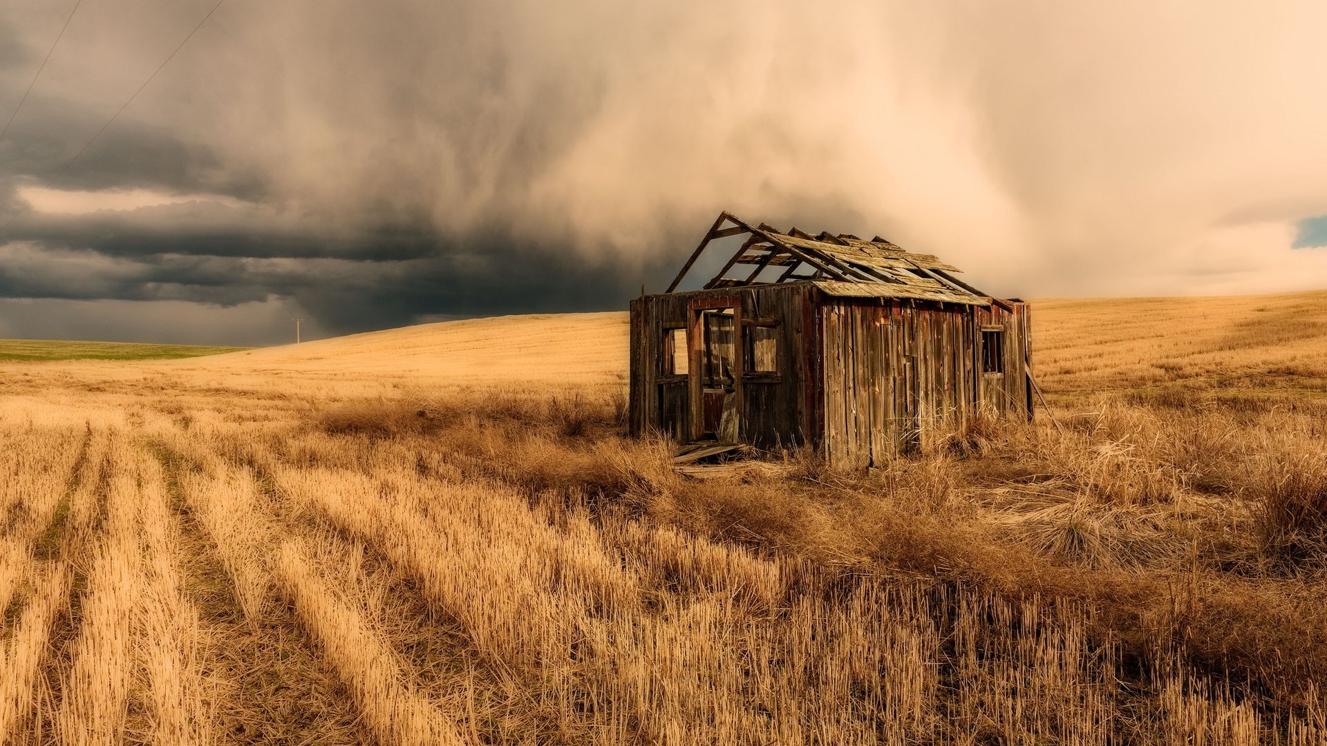 Обои небо, облака, природа, тучи, поле, горизонт, дом, the sky, clouds, nature, field, horizon, house разрешение 2048x1367 Загрузить