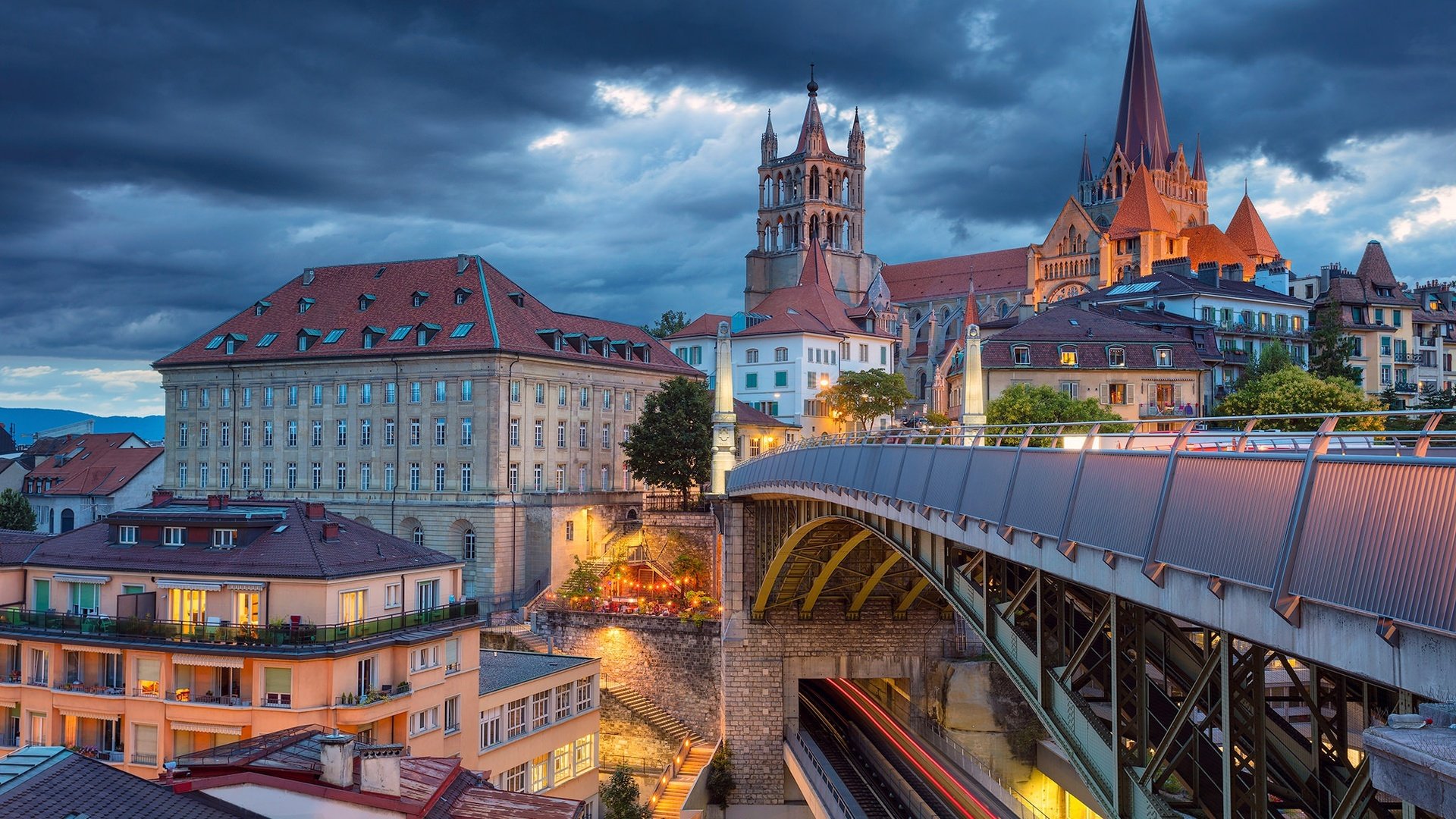 Обои собор, мост, швейцария, дома, здания, лозанна, cathedral, bridge, switzerland, home, building, lausanne разрешение 2048x1365 Загрузить