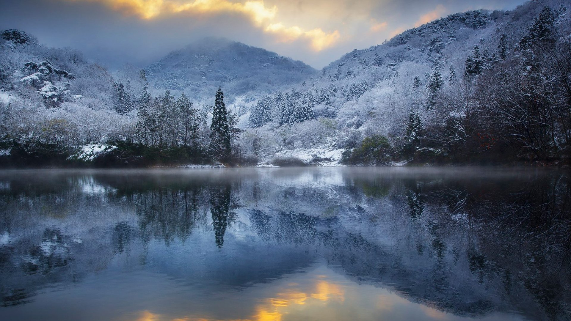 Обои деревья, озеро, горы, природа, зима, отражение, trees, lake, mountains, nature, winter, reflection разрешение 1920x1200 Загрузить