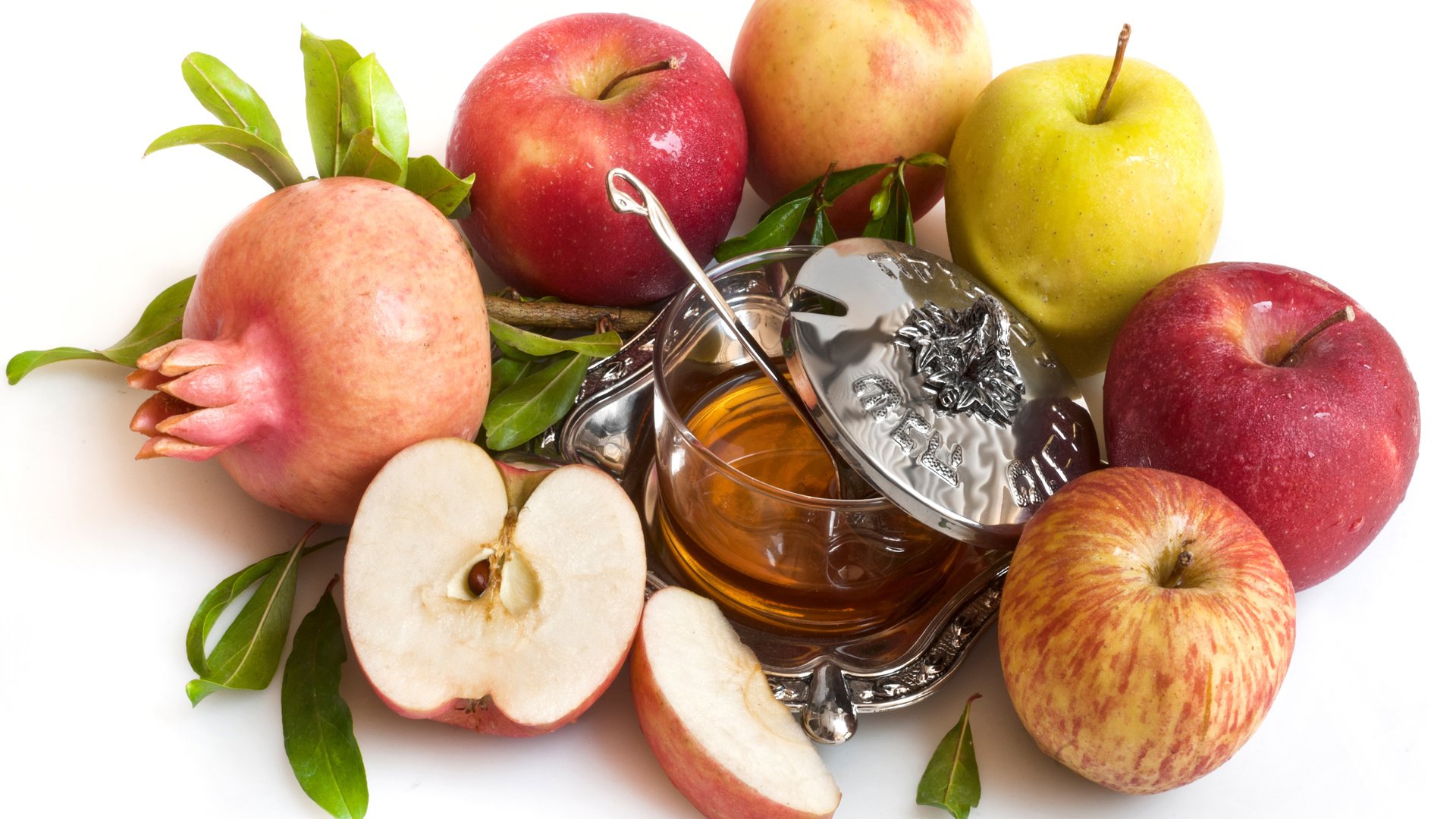 Обои фрукты, яблоки, мед, гранат, fruit, apples, honey, garnet разрешение 7000x4658 Загрузить
