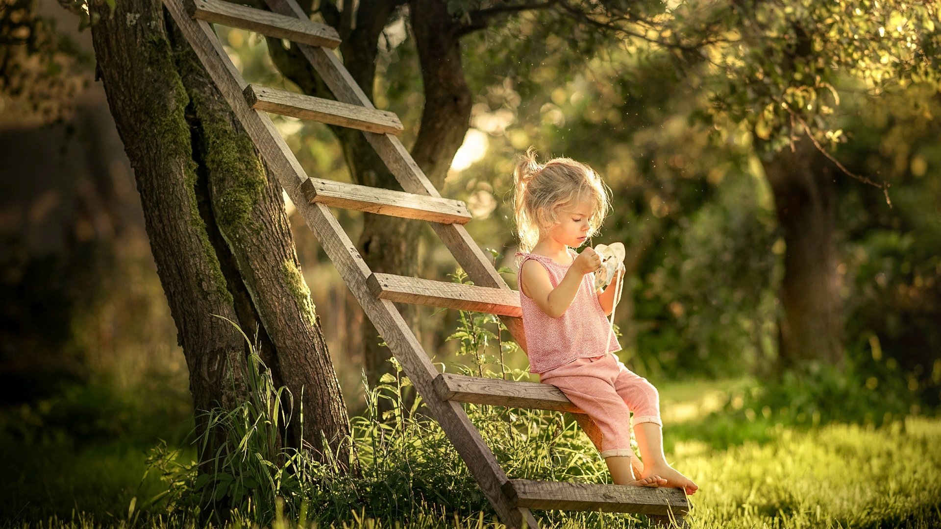 Обои деревья, малышка, природа, лестница, парк, лето, сад, девочка, боке, trees, baby, nature, ladder, park, summer, garden, girl, bokeh разрешение 2048x1326 Загрузить