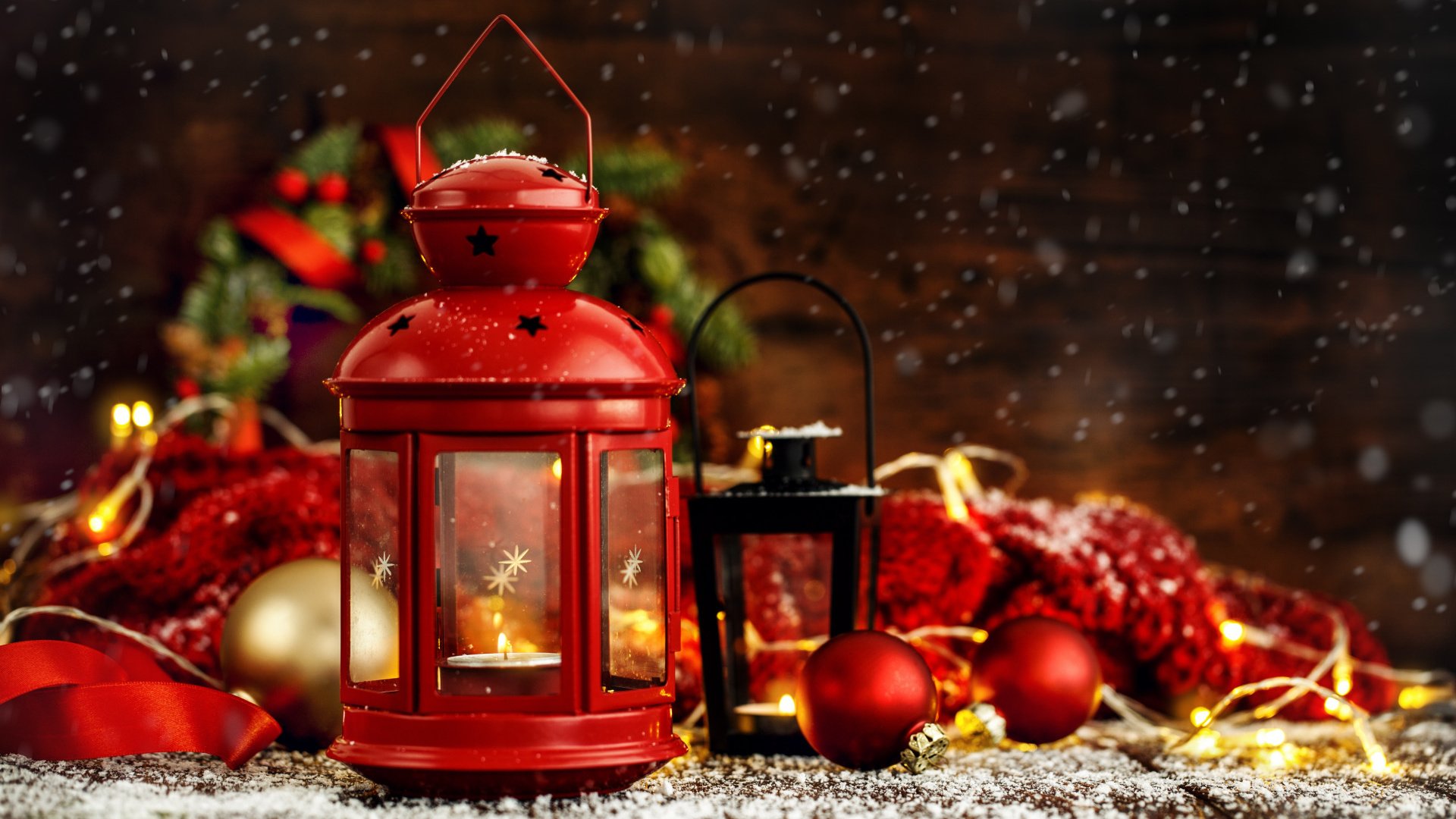 Обои новый год, рождественский фонарь, шары, украшения, подарки, фонарь, свеча, рождество, фонарики, new year, balls, decoration, gifts, lantern, candle, christmas, lanterns разрешение 1920x1200 Загрузить