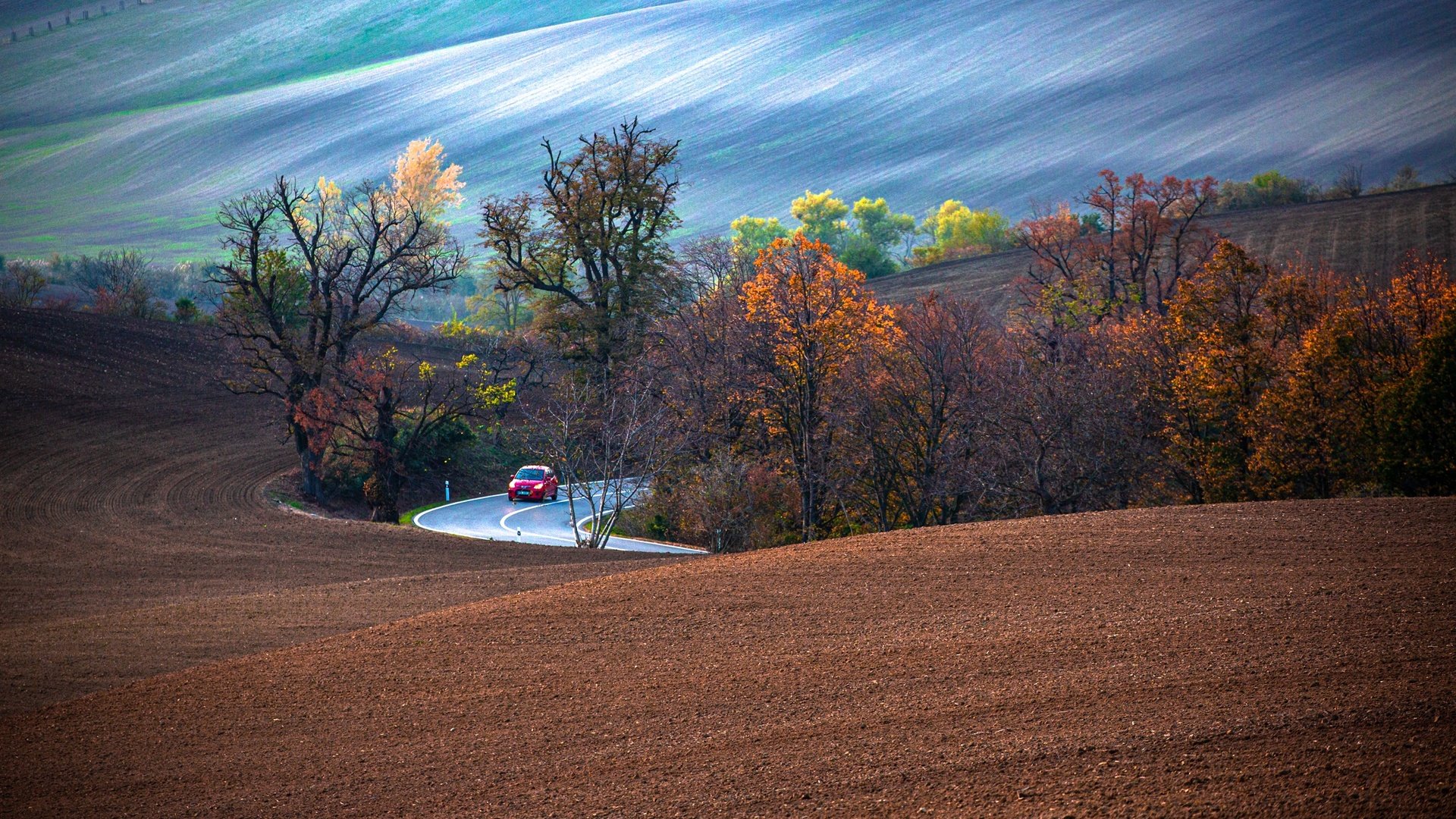 Обои дорога, деревья, природа, пейзаж, машина, осень, автомобиль, road, trees, nature, landscape, machine, autumn, car разрешение 2500x1667 Загрузить