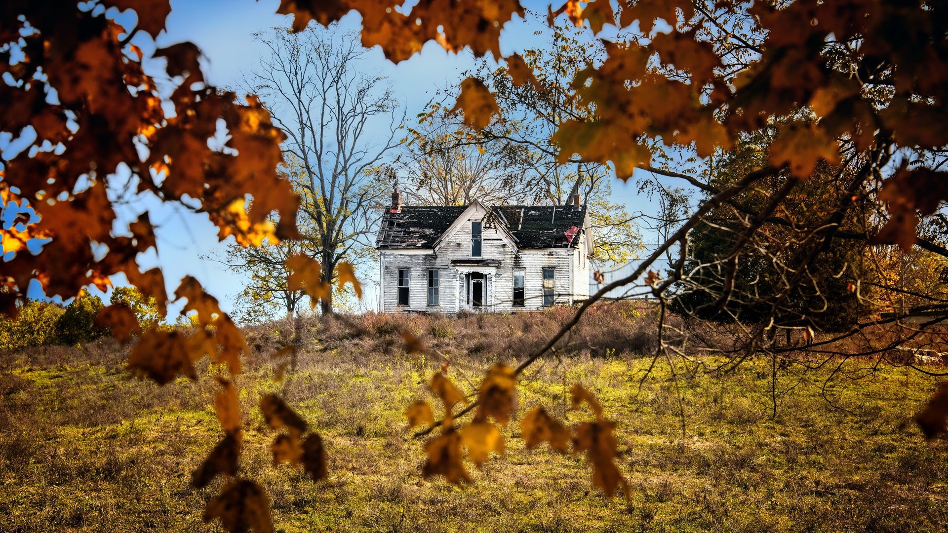 Обои природа, осень, дом, nature, autumn, house разрешение 3840x2160 Загрузить