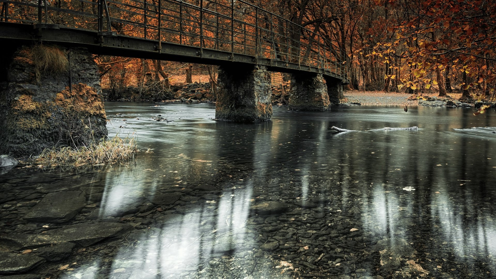 Обои река, природа, мост, осень, river, nature, bridge, autumn разрешение 3840x2160 Загрузить