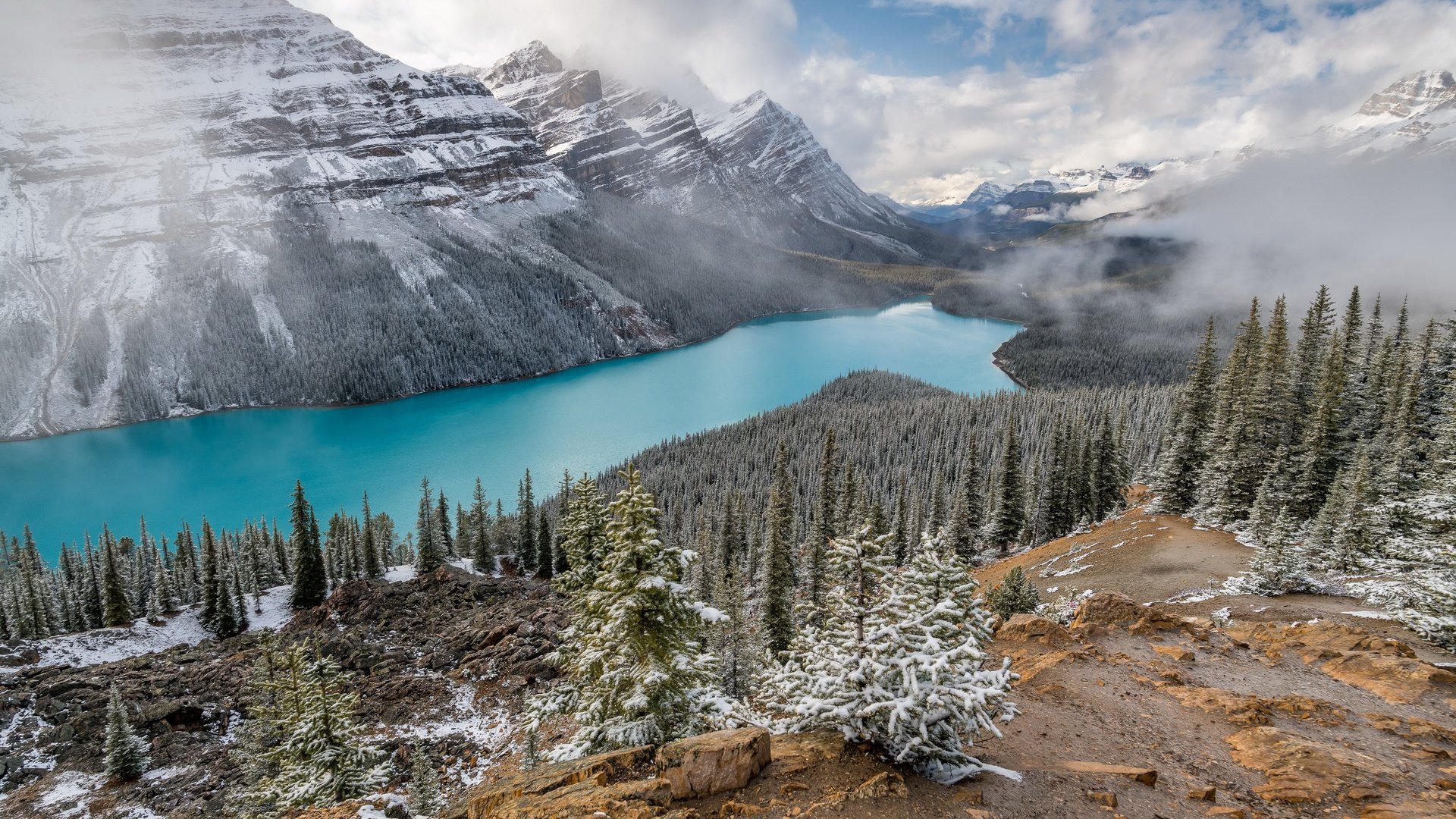 Обои горы, природа, peyto lake, mountains, nature разрешение 3840x2160 Загрузить