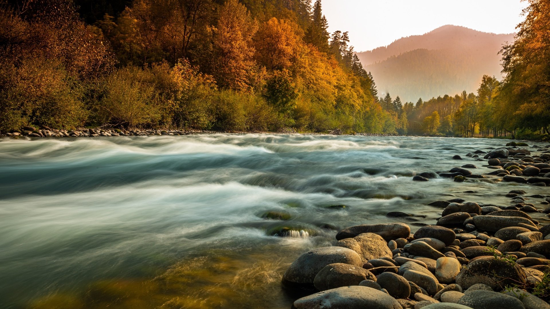 Обои река, природа, камни, лес, пейзаж, туман, осень, берега, river, nature, stones, forest, landscape, fog, autumn, bank разрешение 3000x1776 Загрузить