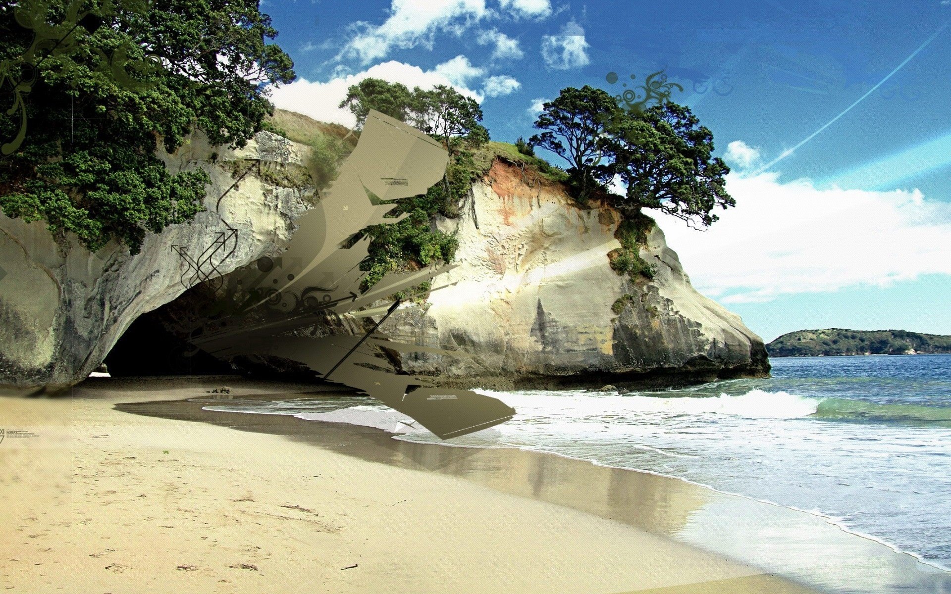 Обои берег, волны, песок, пещера, shore, wave, sand, cave разрешение 1920x1440 Загрузить