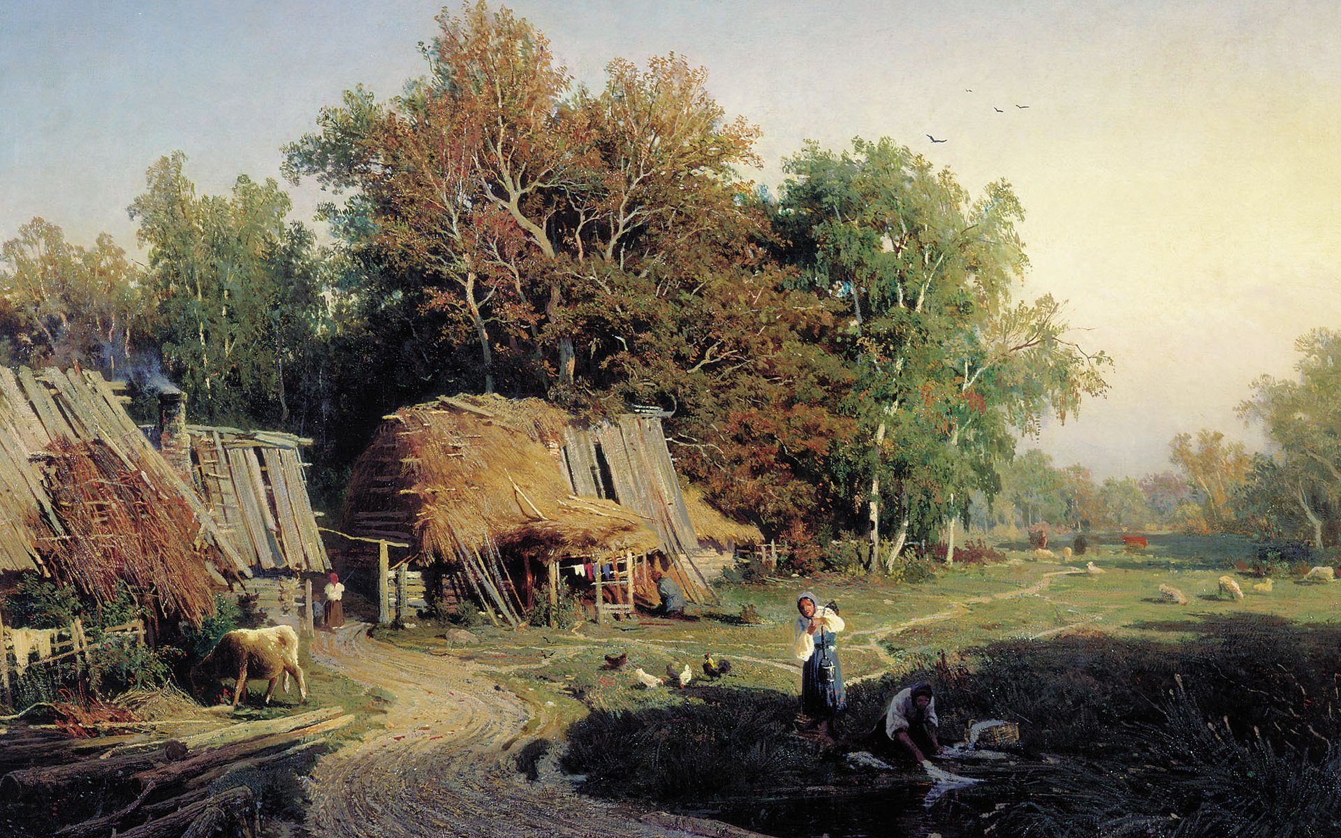 Обои картина, деревня, васильев, picture, village, vasiliev разрешение 2000x1563 Загрузить