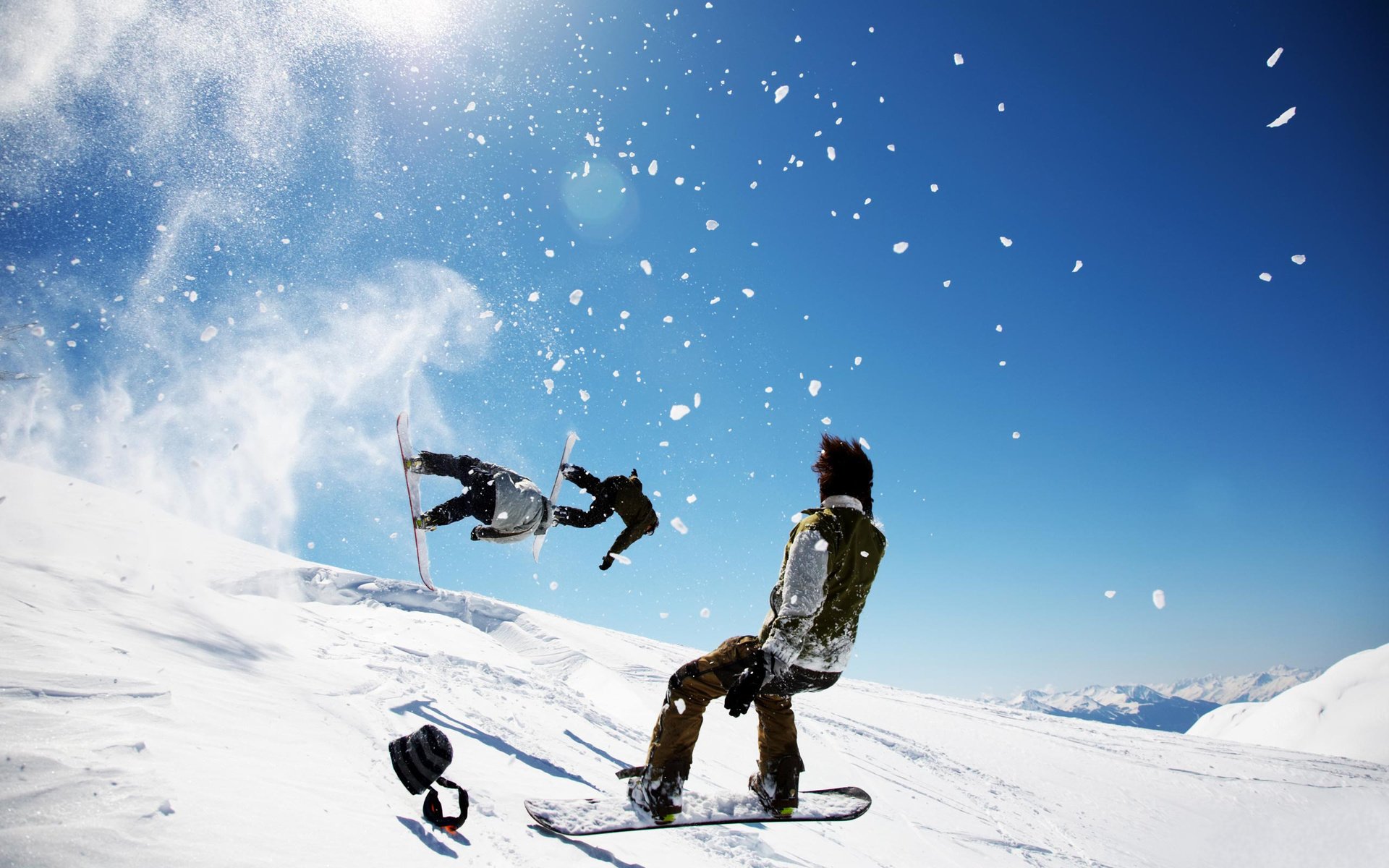 Обои небо, снег, зима, сноуборд, the sky, snow, winter, snowboard разрешение 2560x1600 Загрузить