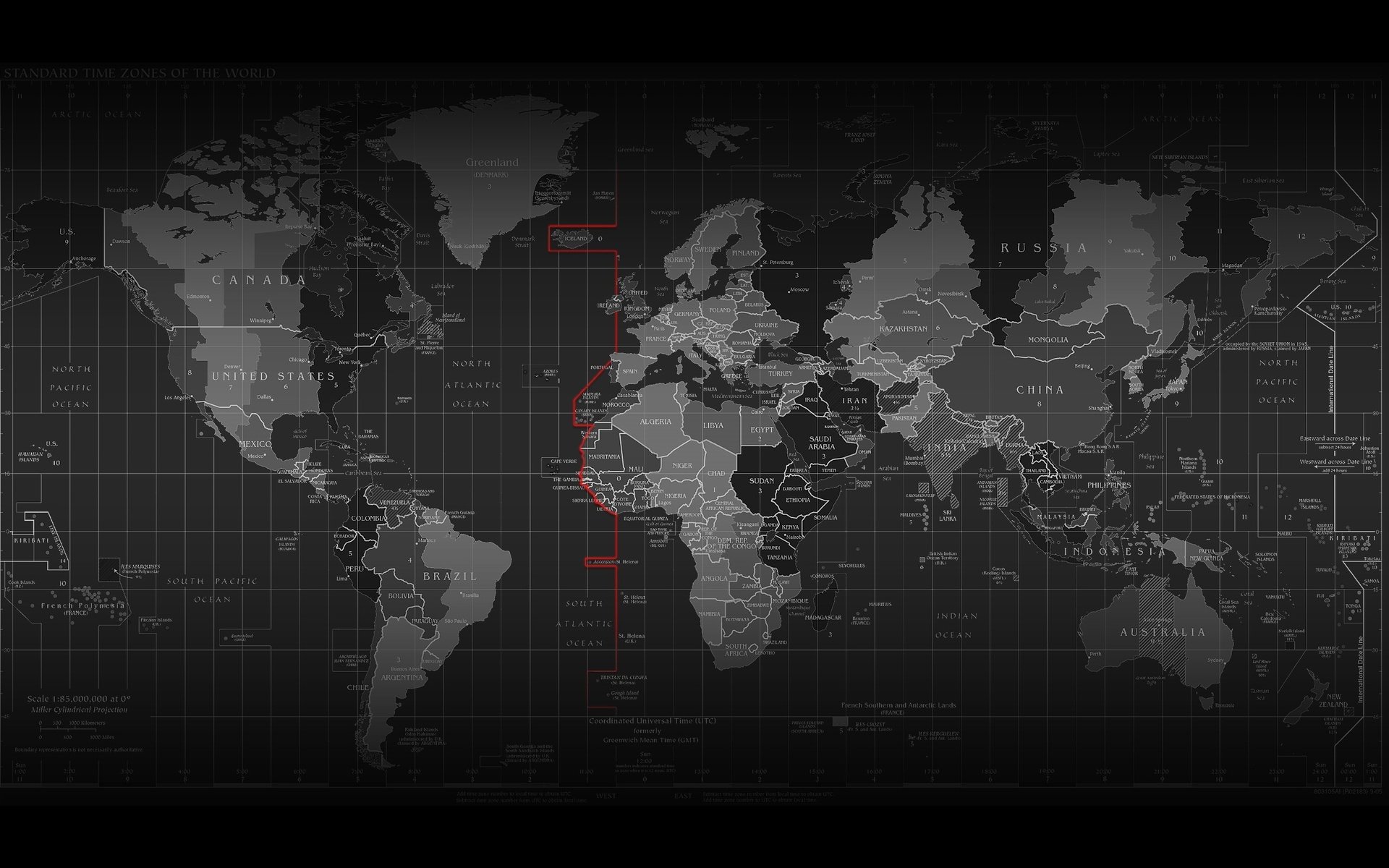 Обои черно-белая, карта, часовые пояса, black and white, map, time zones разрешение 2560x1600 Загрузить