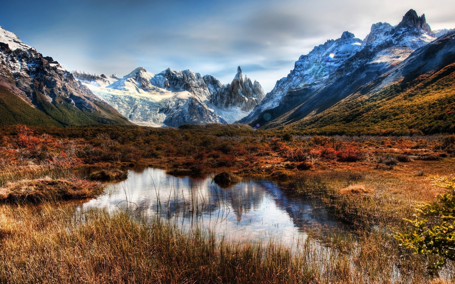 Обои трава, горы, лужа, hdr, grass, mountains, puddle разрешение 2560x1600 Загрузить