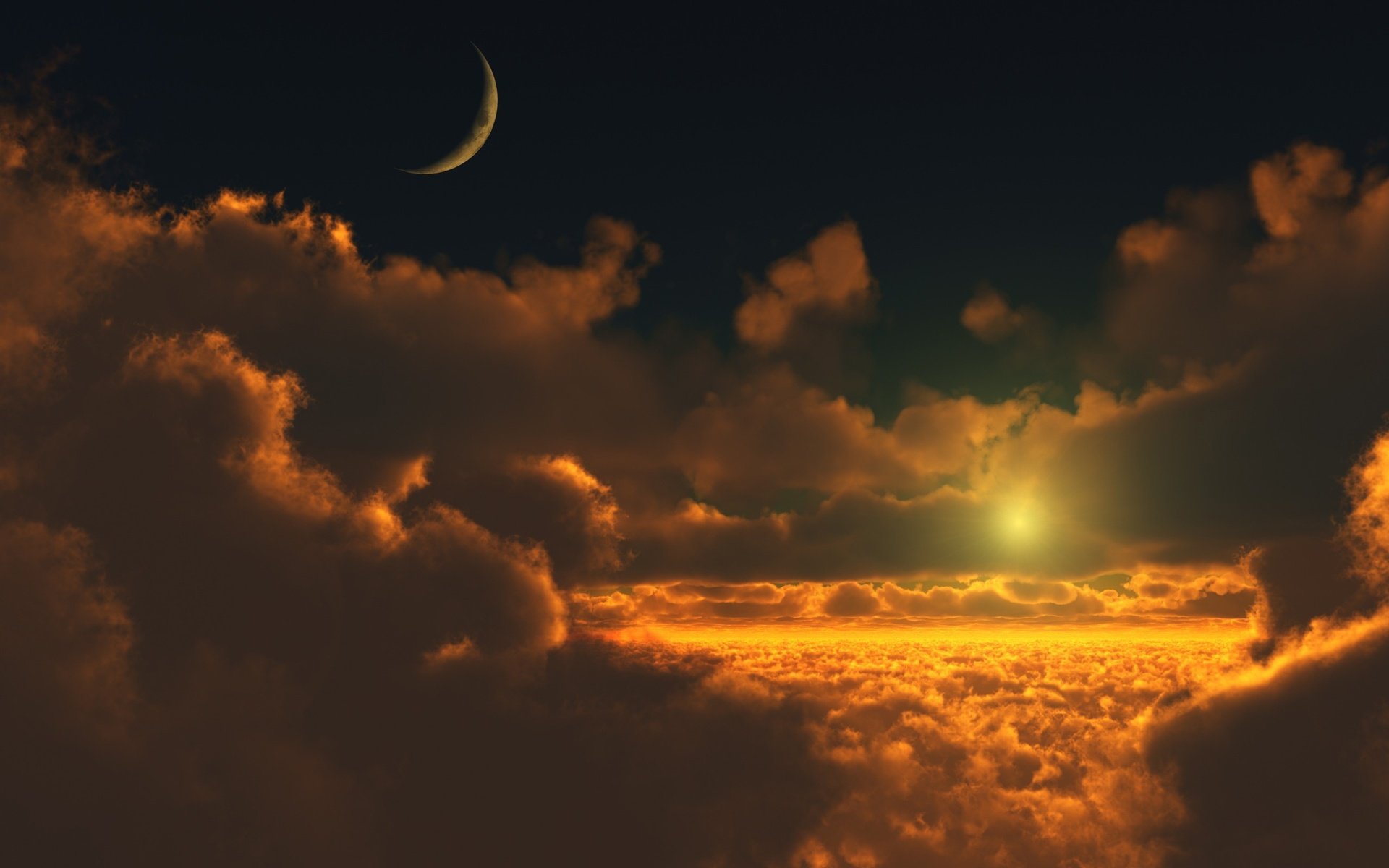 Обои облака, солнце, луна, clouds, the sun, the moon разрешение 2560x1600 Загрузить