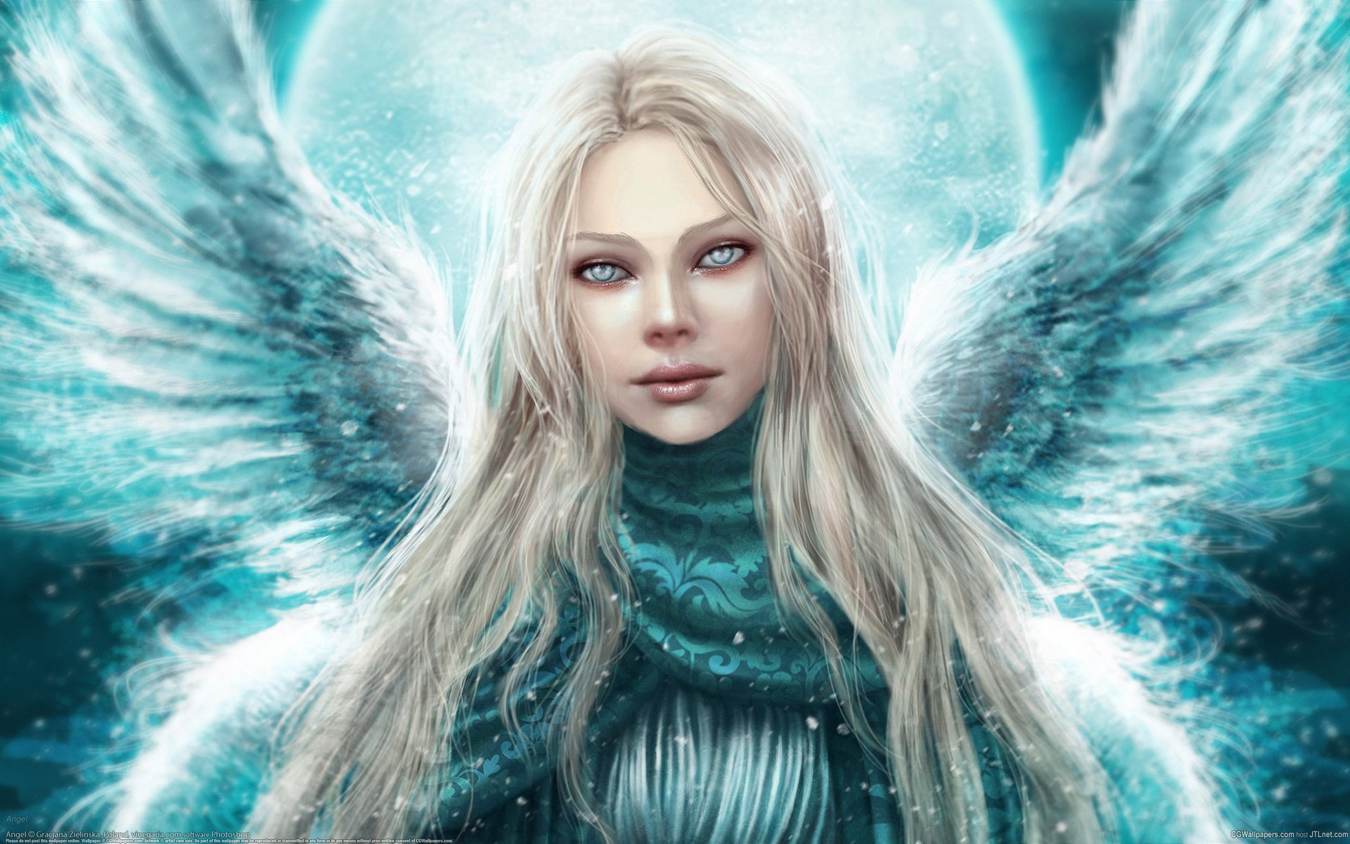 Обои зима, девушка, взгляд, крылья, ангел, winter, girl, look, wings, angel разрешение 2560x1600 Загрузить