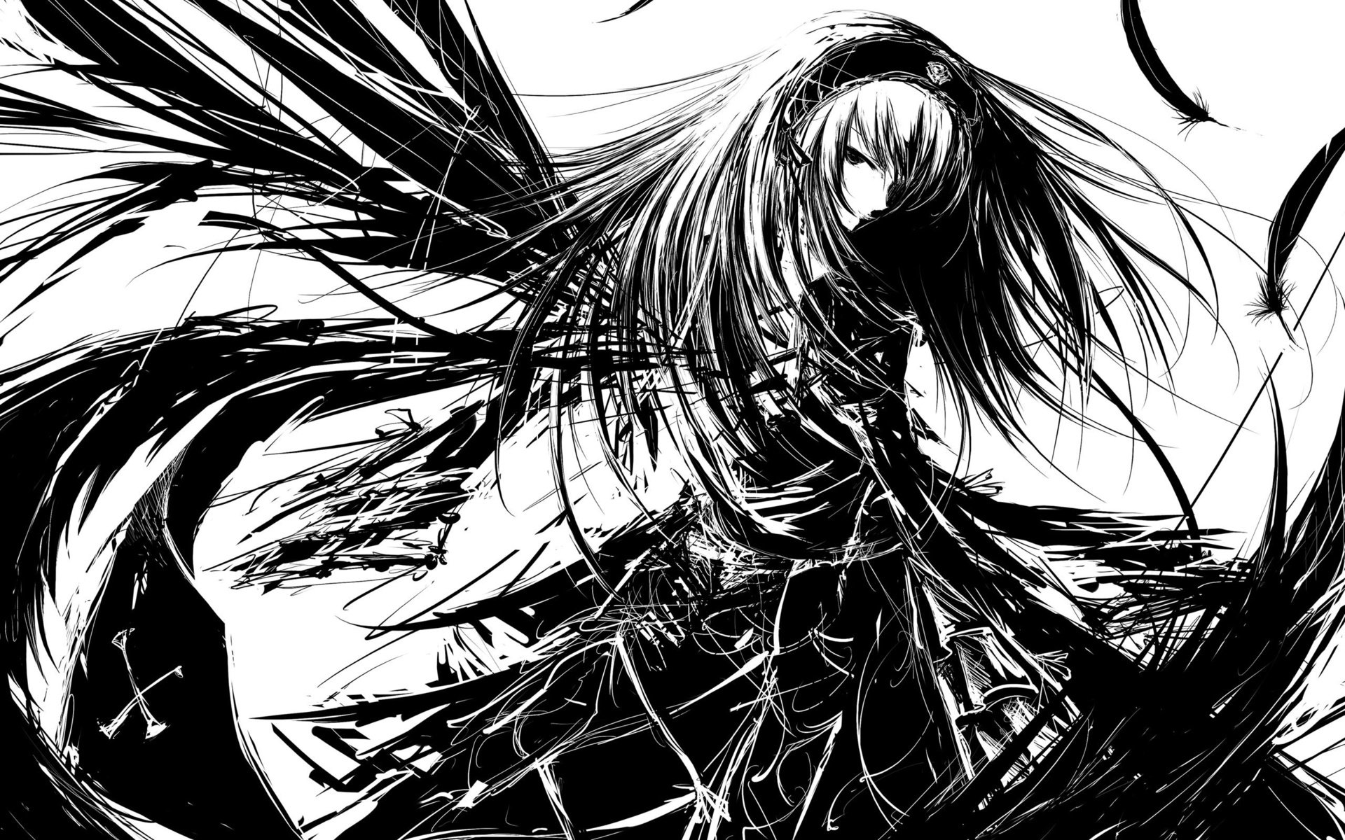 Обои rozen maiden, suigintou, монохром, monochrome разрешение 2560x1600 Загрузить