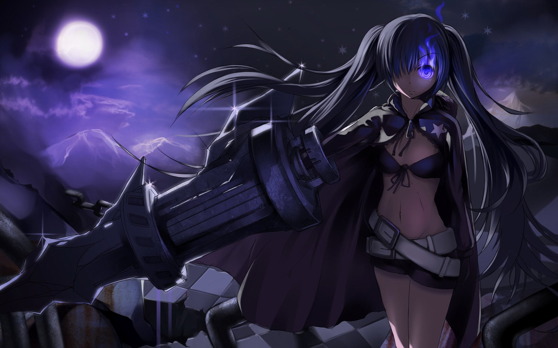 Скачать обои пистолет, неба, black rock shooter, moon, мрачный разрешение  1920x1200 #12171