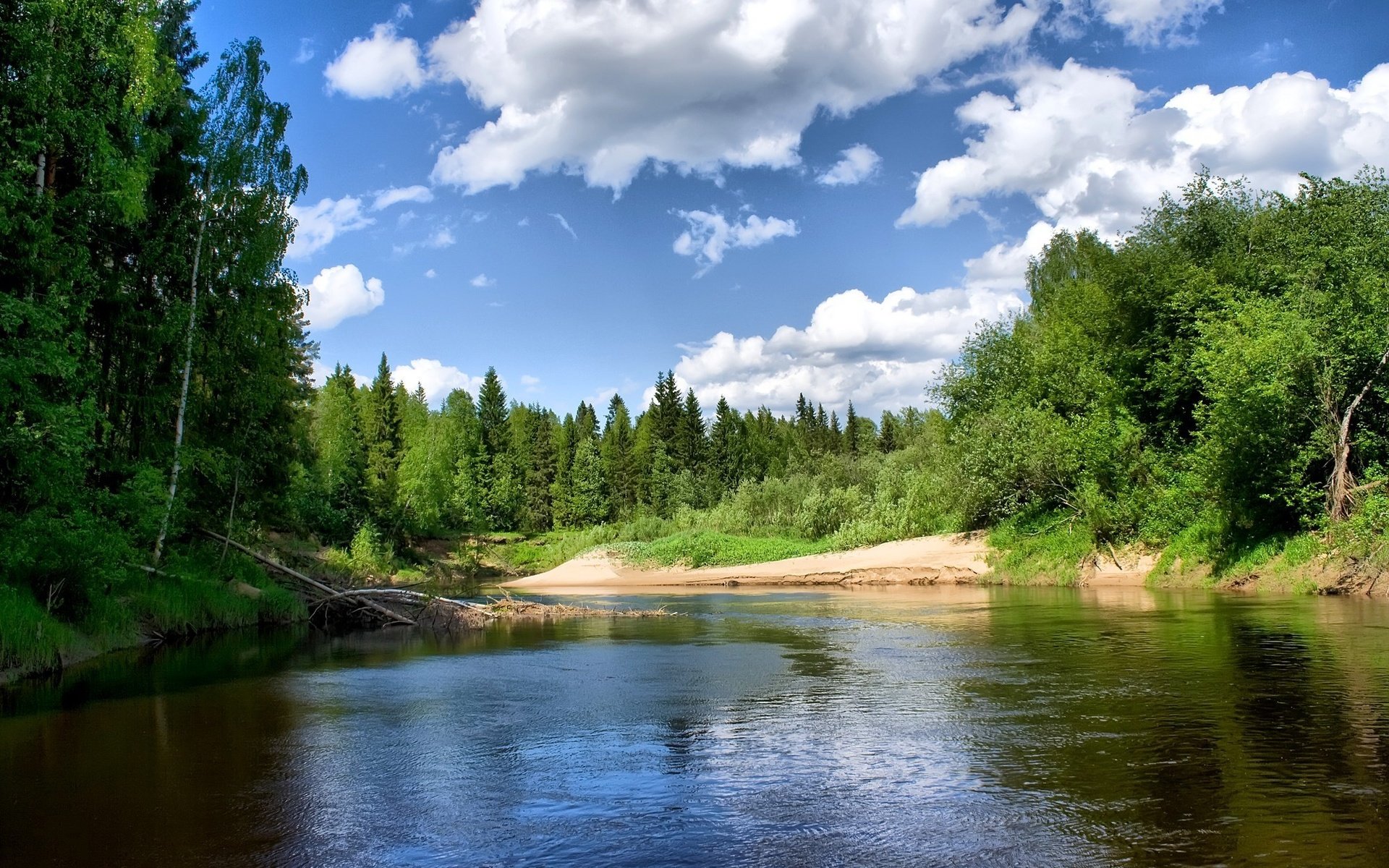 Обои облака, деревья, река, clouds, trees, river разрешение 2000x1333 Загрузить