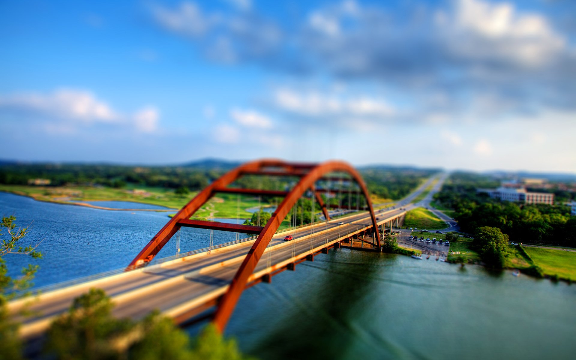 Обои дорога, мост, tilt shift, road, bridge разрешение 2193x1459 Загрузить