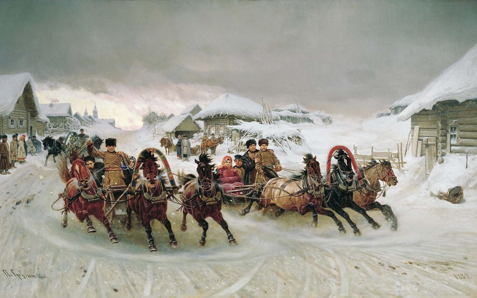 Обои зима, праздник, пётр николаевич грузинский, тройка, winter, holiday, peter n. georgian, three разрешение 2022x1250 Загрузить