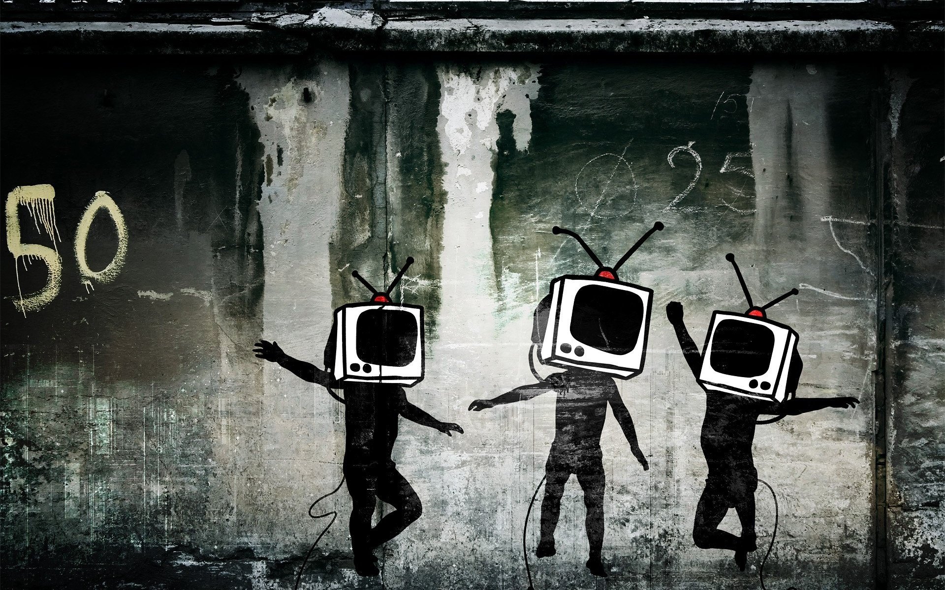 Обои телевизор, стена, граффити, tv, wall, graffiti разрешение 1920x1440 Загрузить