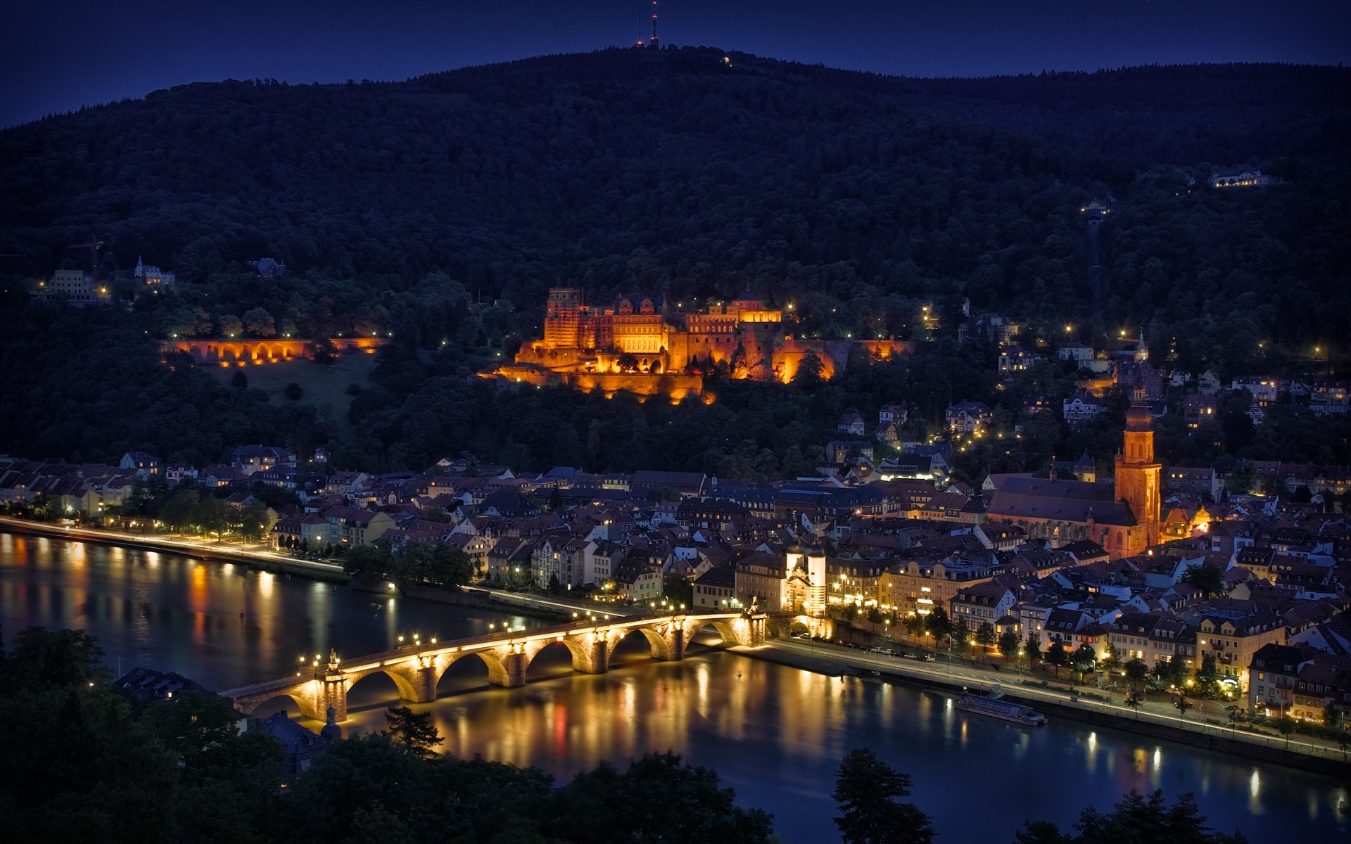 Обои ночь, огни, мост, германия, хайдельберг, night, lights, bridge, germany, heidelberg разрешение 3774x2526 Загрузить