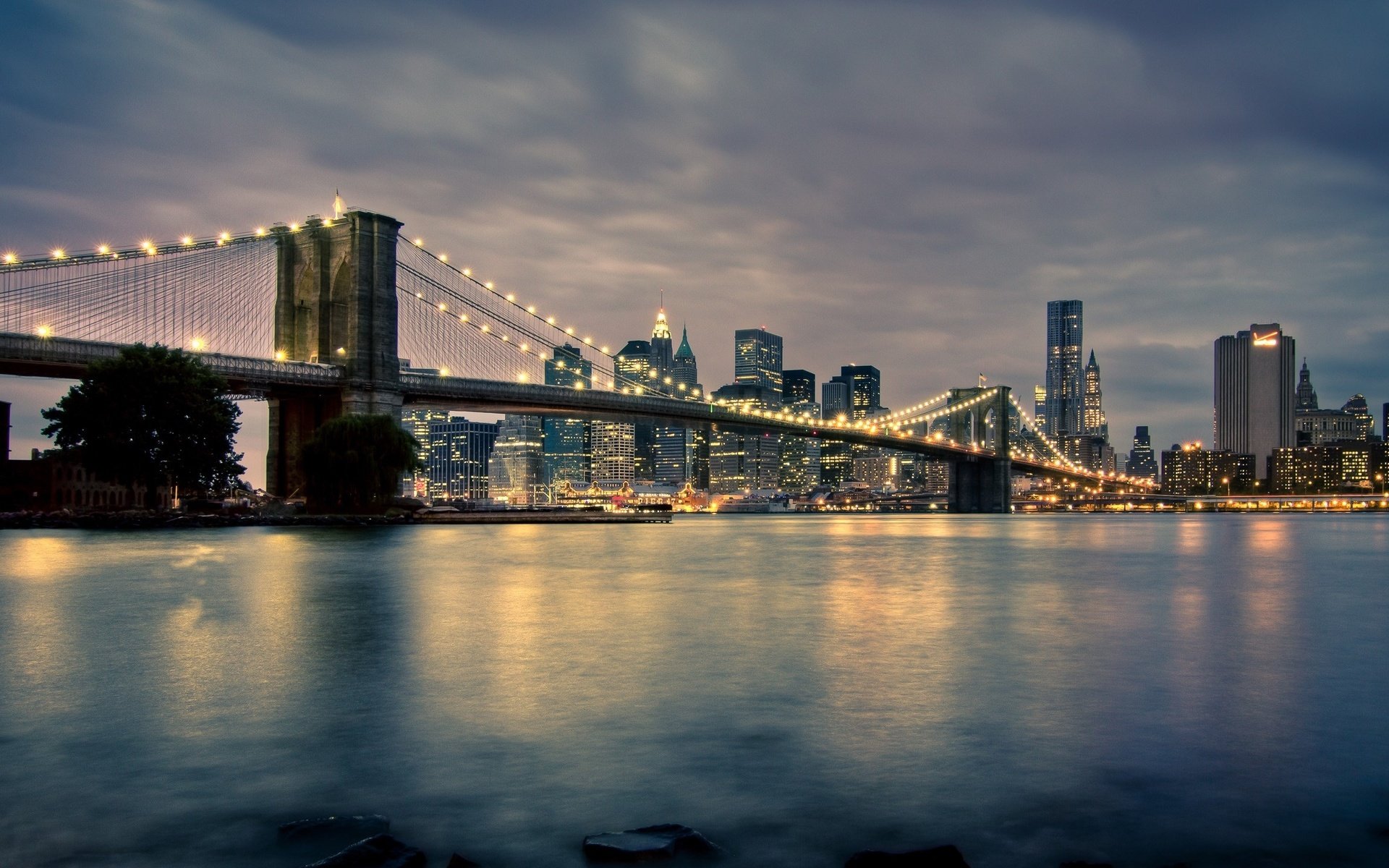 Обои мост, нью-йорк, манхеттен, бруклинский мост, new-york, бруклин бридж, bridge, new york, manhattan, brooklyn bridge разрешение 2560x1440 Загрузить