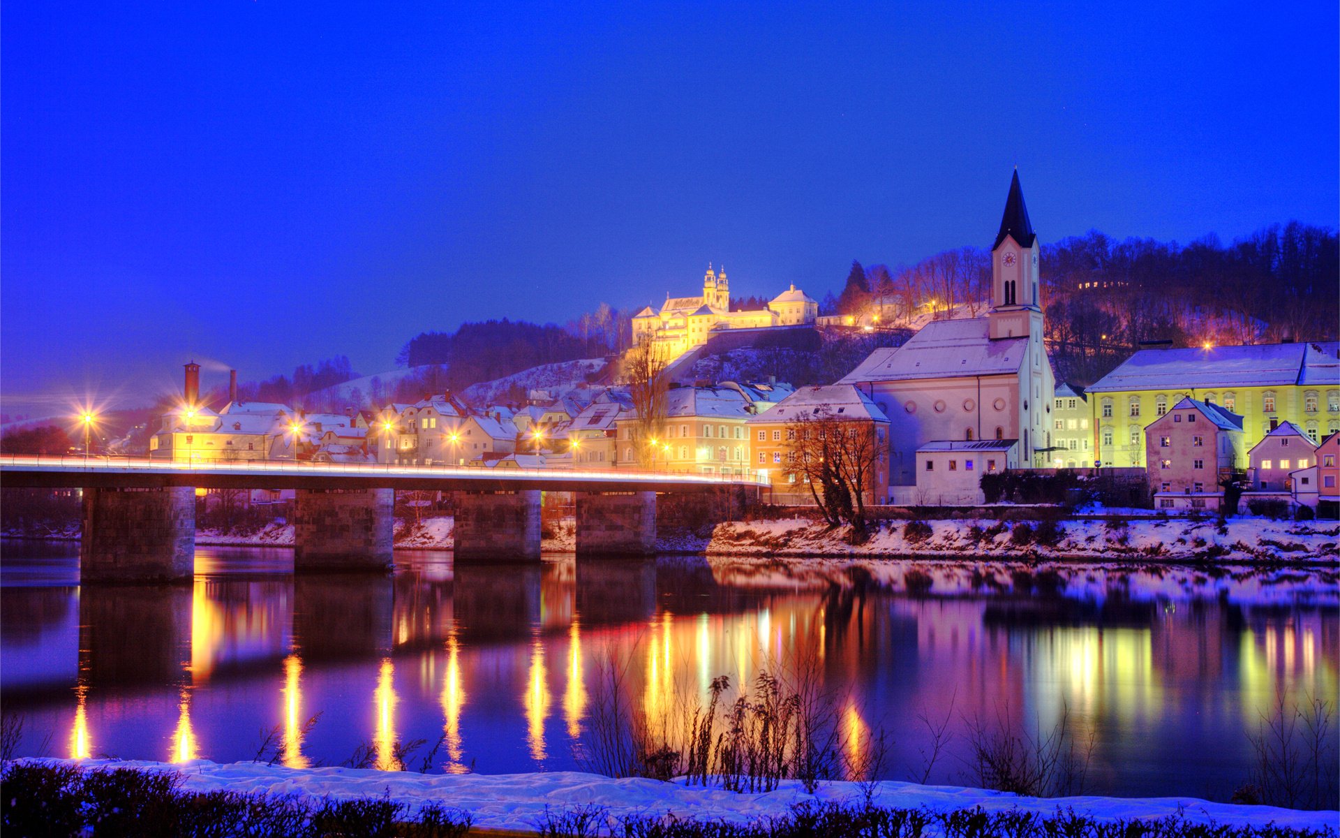 Обои ночь, огни, река, мост, германия, night, lights, river, bridge, germany разрешение 1920x1280 Загрузить