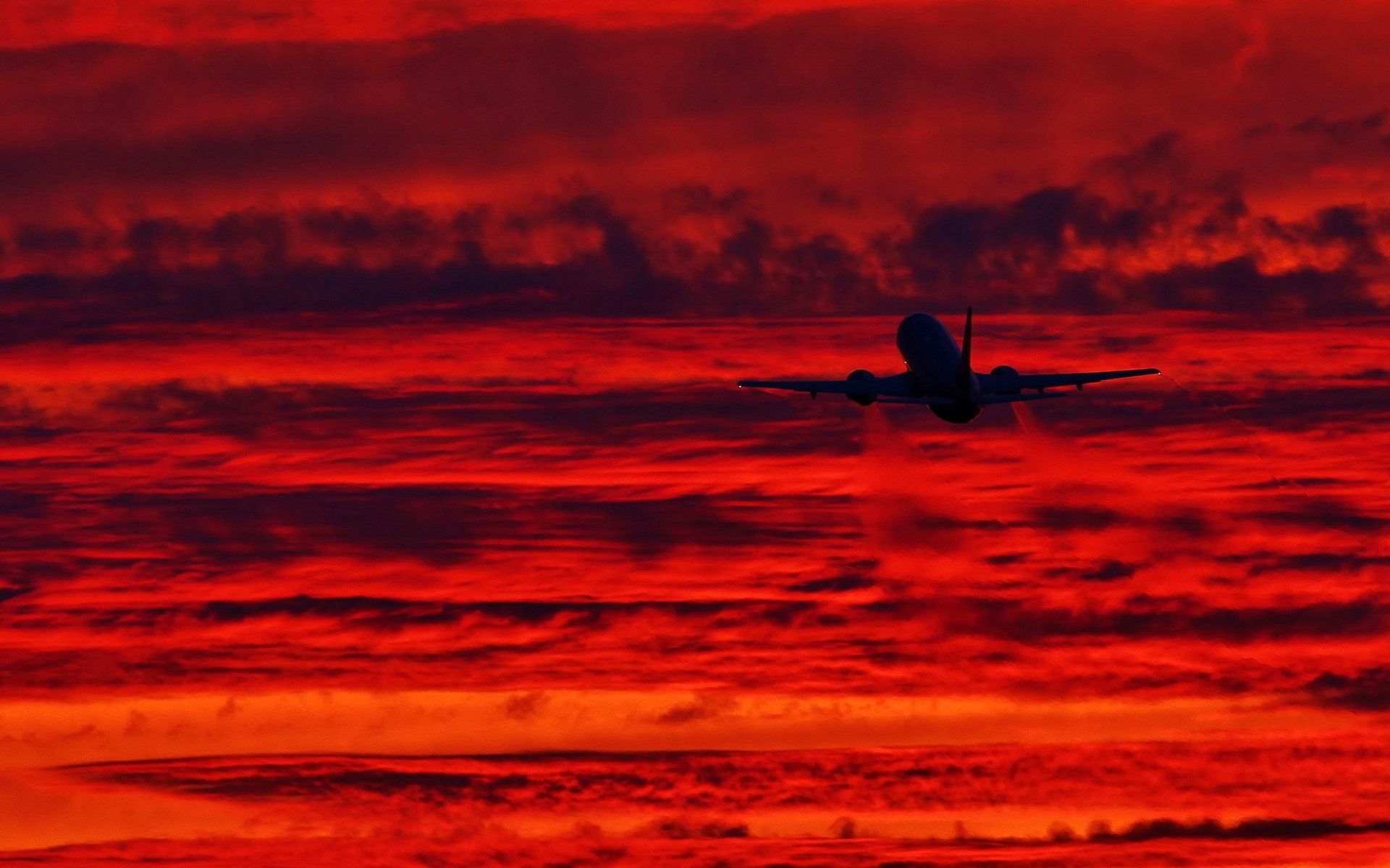 Обои небо, ночь, закат, самолет, the sky, night, sunset, the plane разрешение 2560x1600 Загрузить