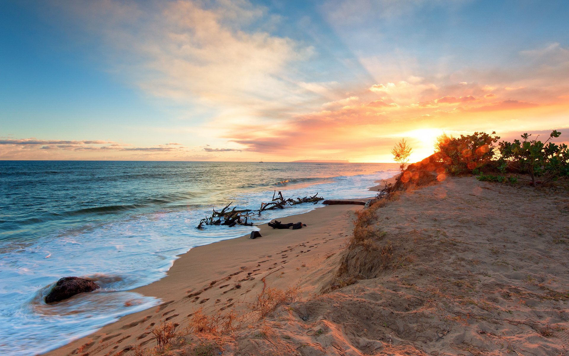 Обои закат, пляж, sunset, beach разрешение 3840x2400 Загрузить