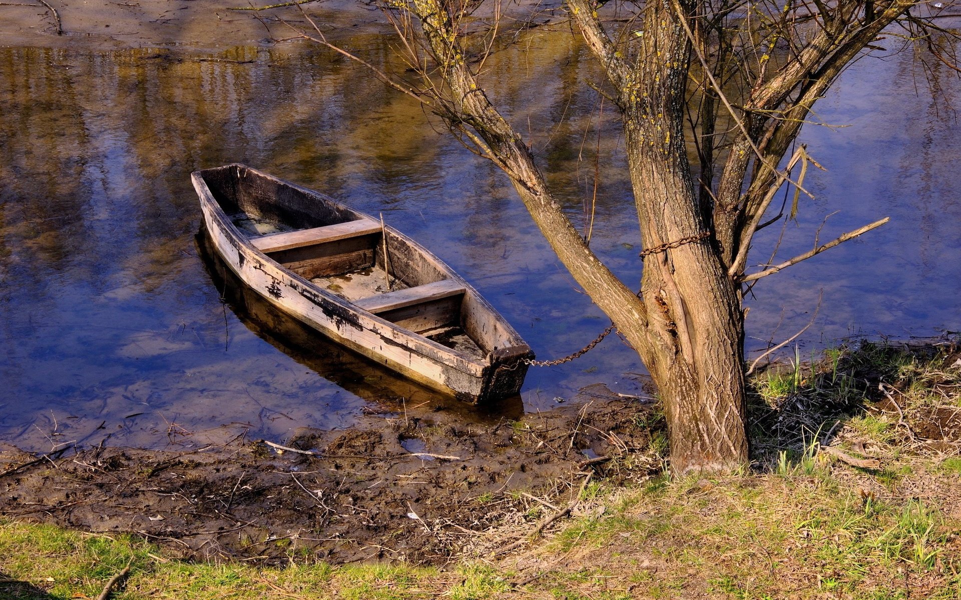 Обои река, дерево, лодка, цепь, river, tree, boat, chain разрешение 2560x1600 Загрузить