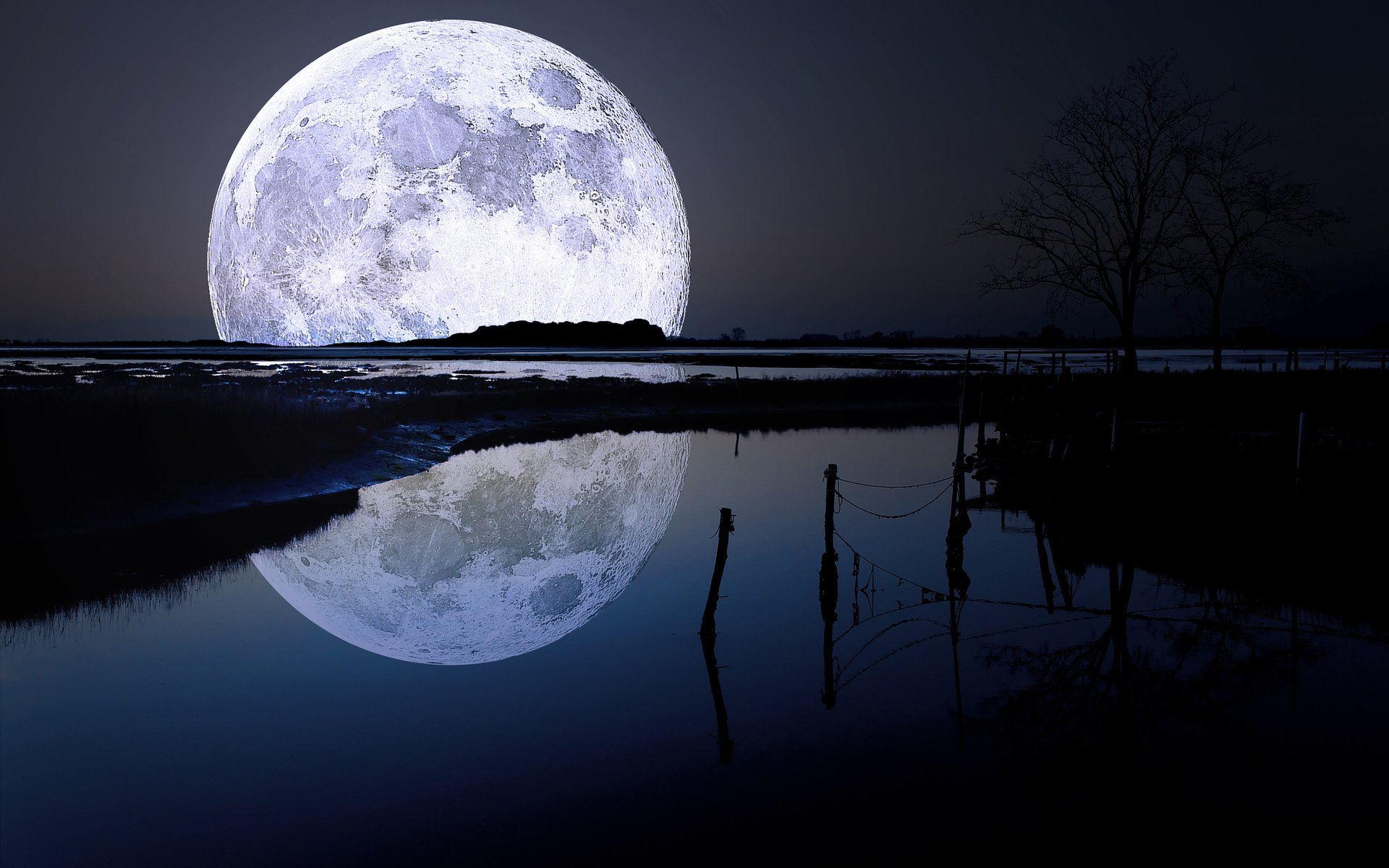 Обои небо, вода, природа, отражение, луна, ночные пейзажи, the sky, water, nature, reflection, the moon, night landscapes разрешение 2560x1600 Загрузить