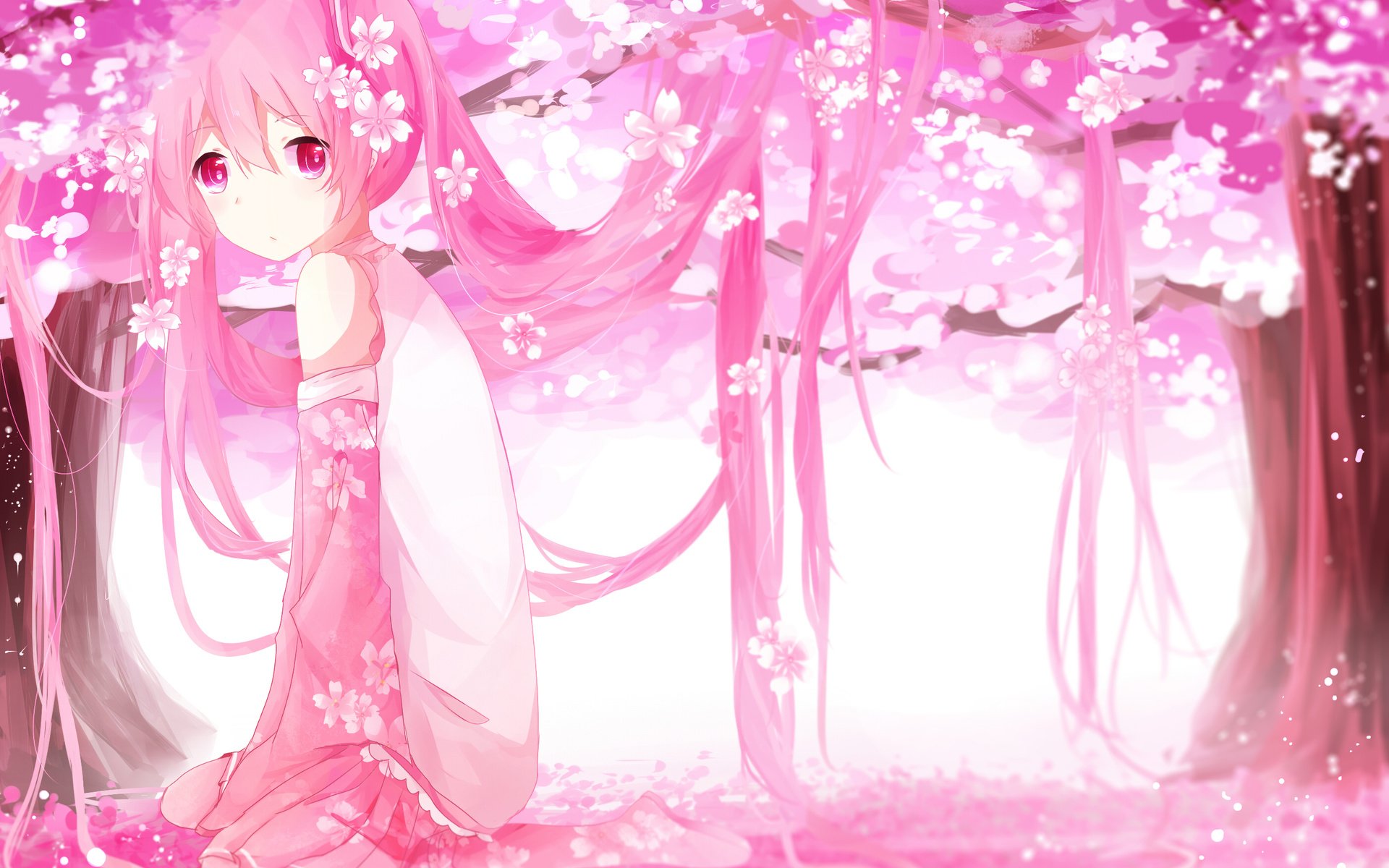 Обои цветы, sakura miku, арт, деревья, девушка, лепестки, аниме, вокалоид, сакура, flowers, art, trees, girl, petals, anime, vocaloid, sakura разрешение 2800x2031 Загрузить