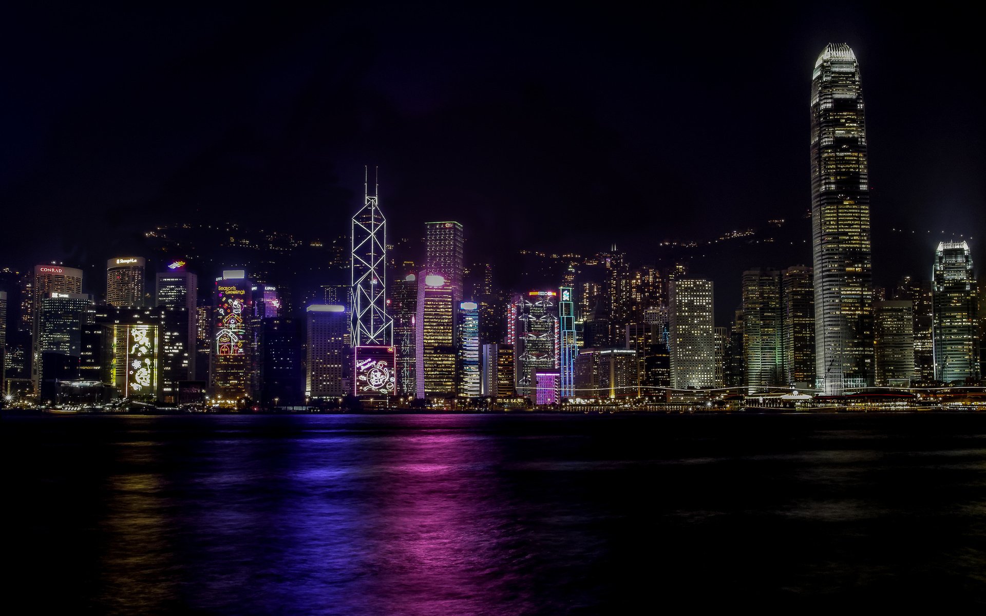 Обои ночь, огни, город, небоскребы, гон-конг, гонконг, night, lights, the city, skyscrapers, hong kong разрешение 2048x1365 Загрузить