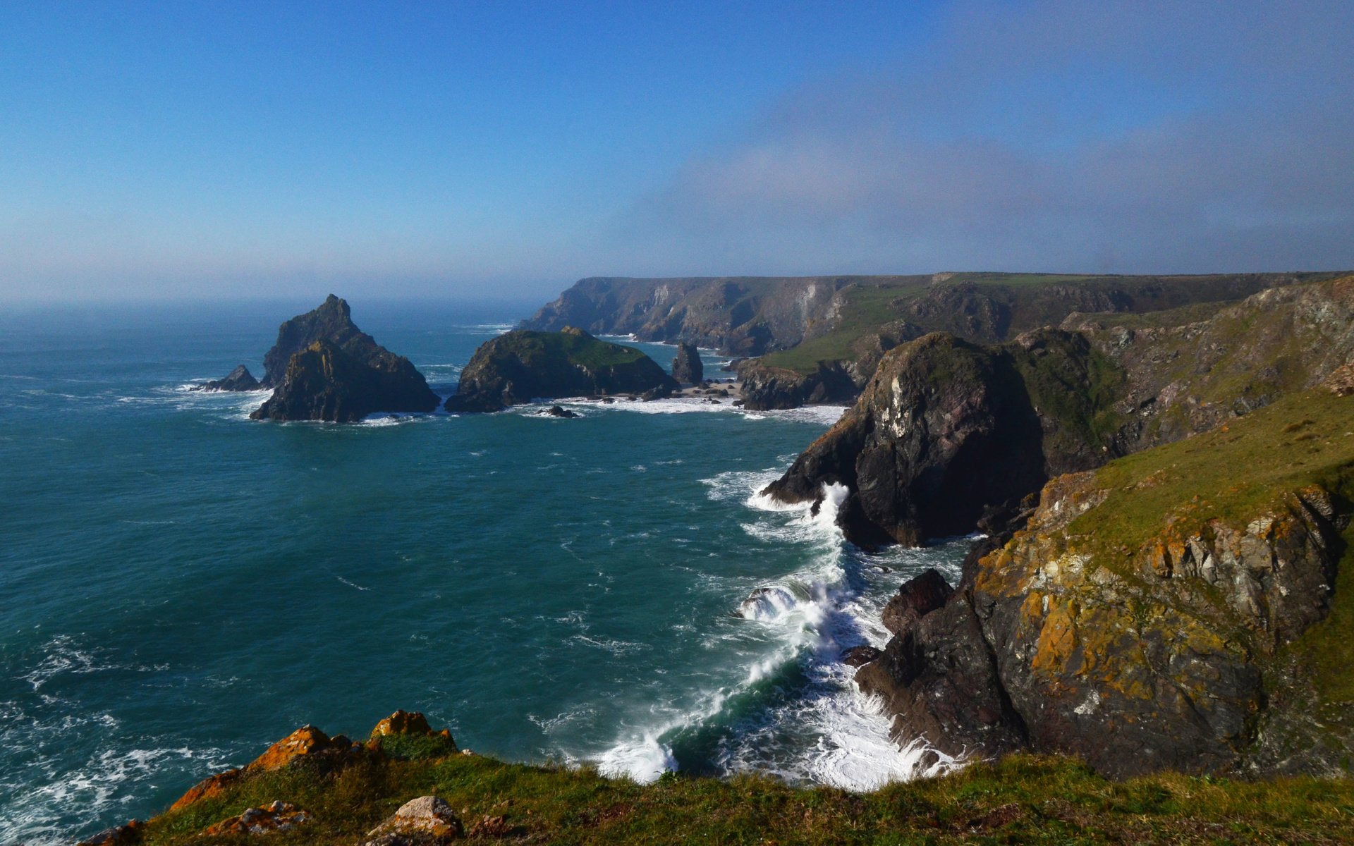 Обои скалы, берег, море, великобритания, англия, kynance ков, rocks, shore, sea, uk, england, kynance cove разрешение 3422x2115 Загрузить