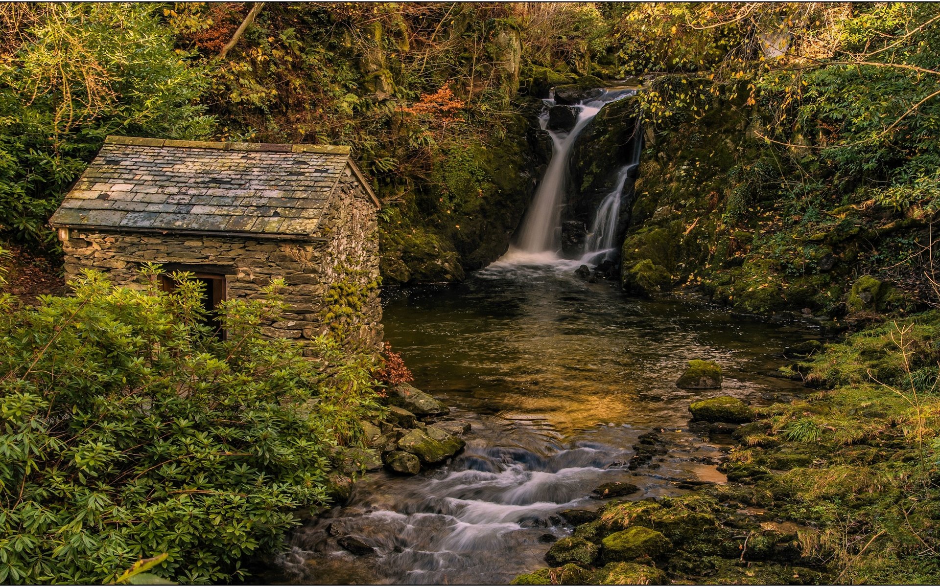 Обои река, пейзаж, водопад, осень, дом, river, landscape, waterfall, autumn, house разрешение 2880x1653 Загрузить