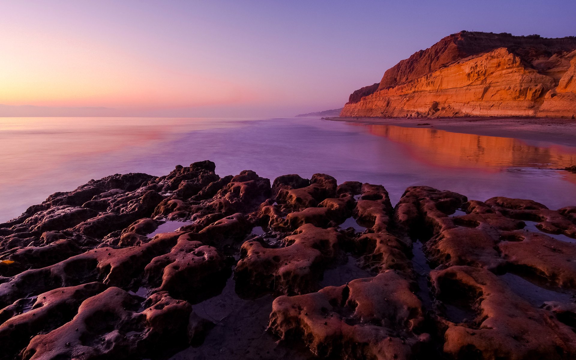 Обои небо, вечер, скалы, камни, закат, море, отлив, the sky, the evening, rocks, stones, sunset, sea, tide разрешение 2048x1311 Загрузить