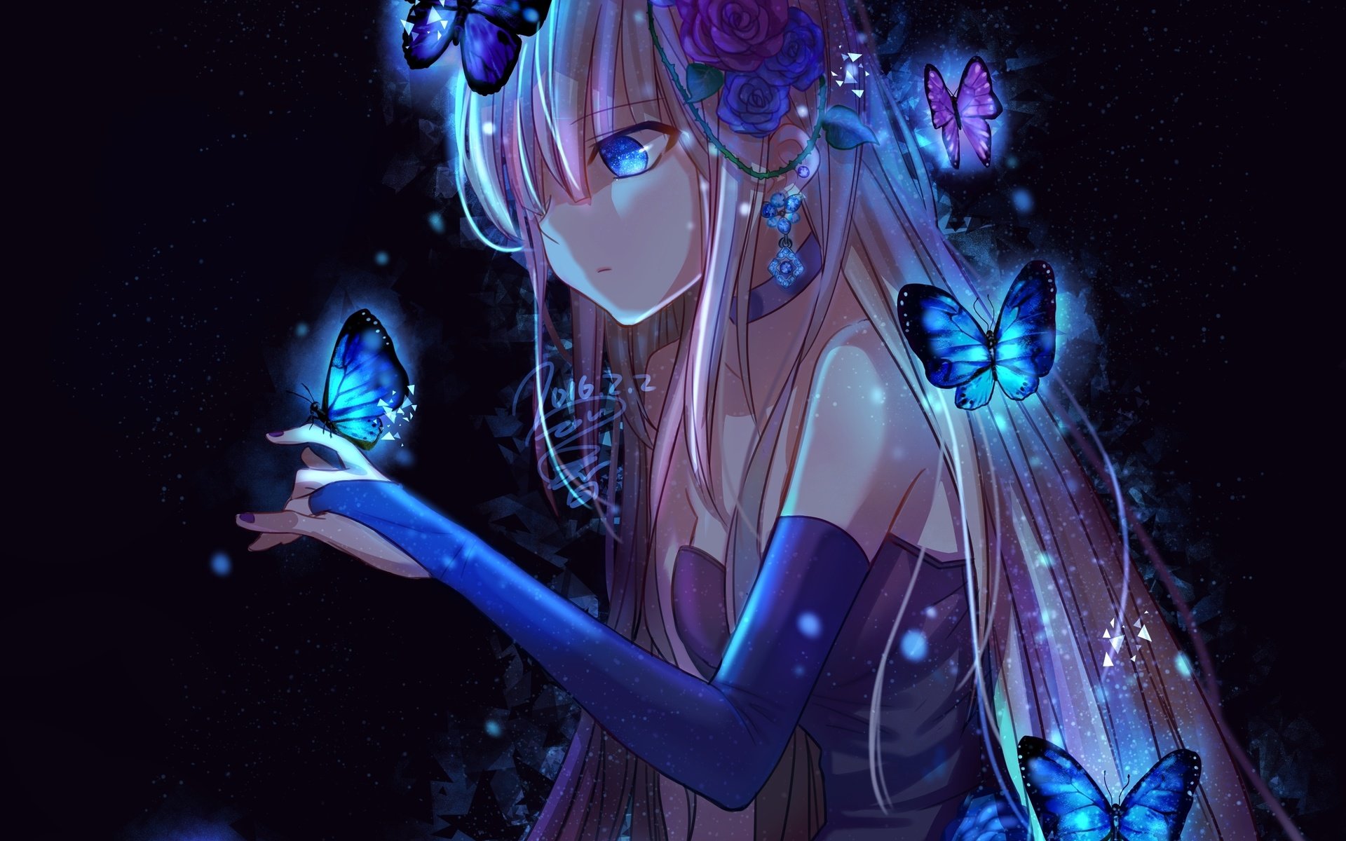 Обои цветы, арт, девушка, аниме, бабочки, krain0406, анеме, flowers, art, girl, anime, butterfly разрешение 3000x2576 Загрузить