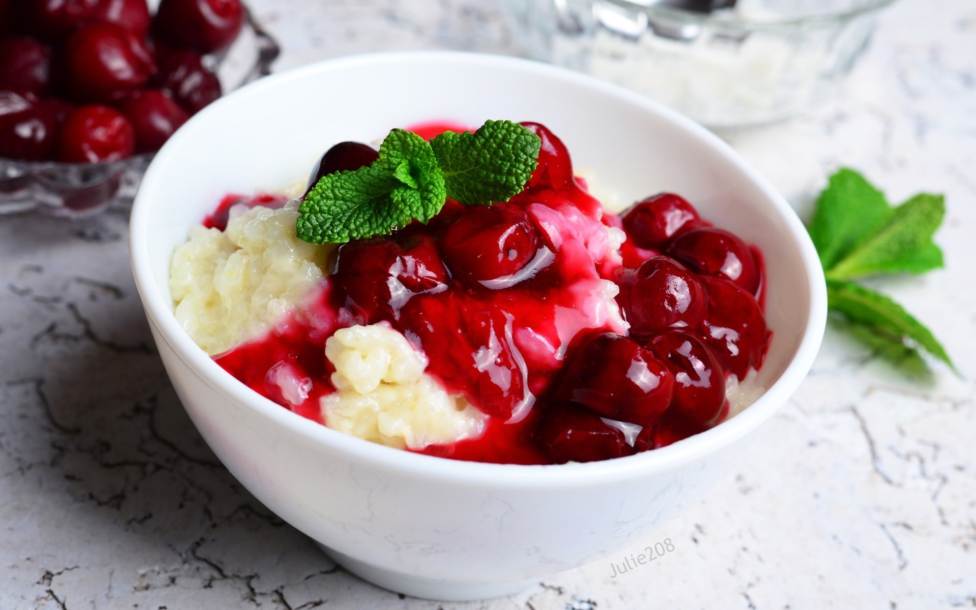 Обои мята, вишня, десерт, пудинг, кисель, mint, cherry, dessert, pudding, jelly разрешение 2500x1595 Загрузить