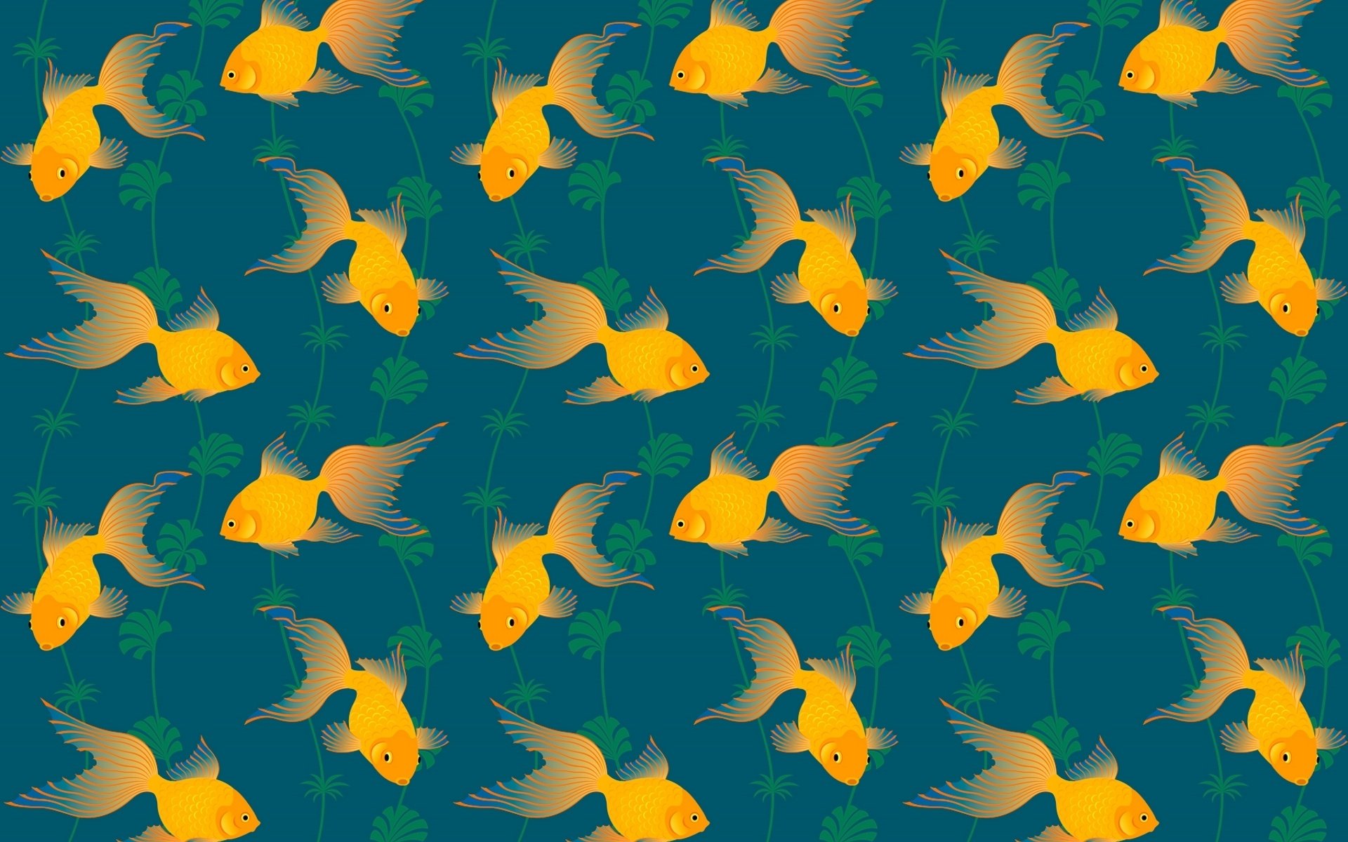 Обои арт, узор, рыбы, золотая рыбка, водоросли, хвост, art, pattern, fish, goldfish, algae, tail разрешение 1920x1280 Загрузить