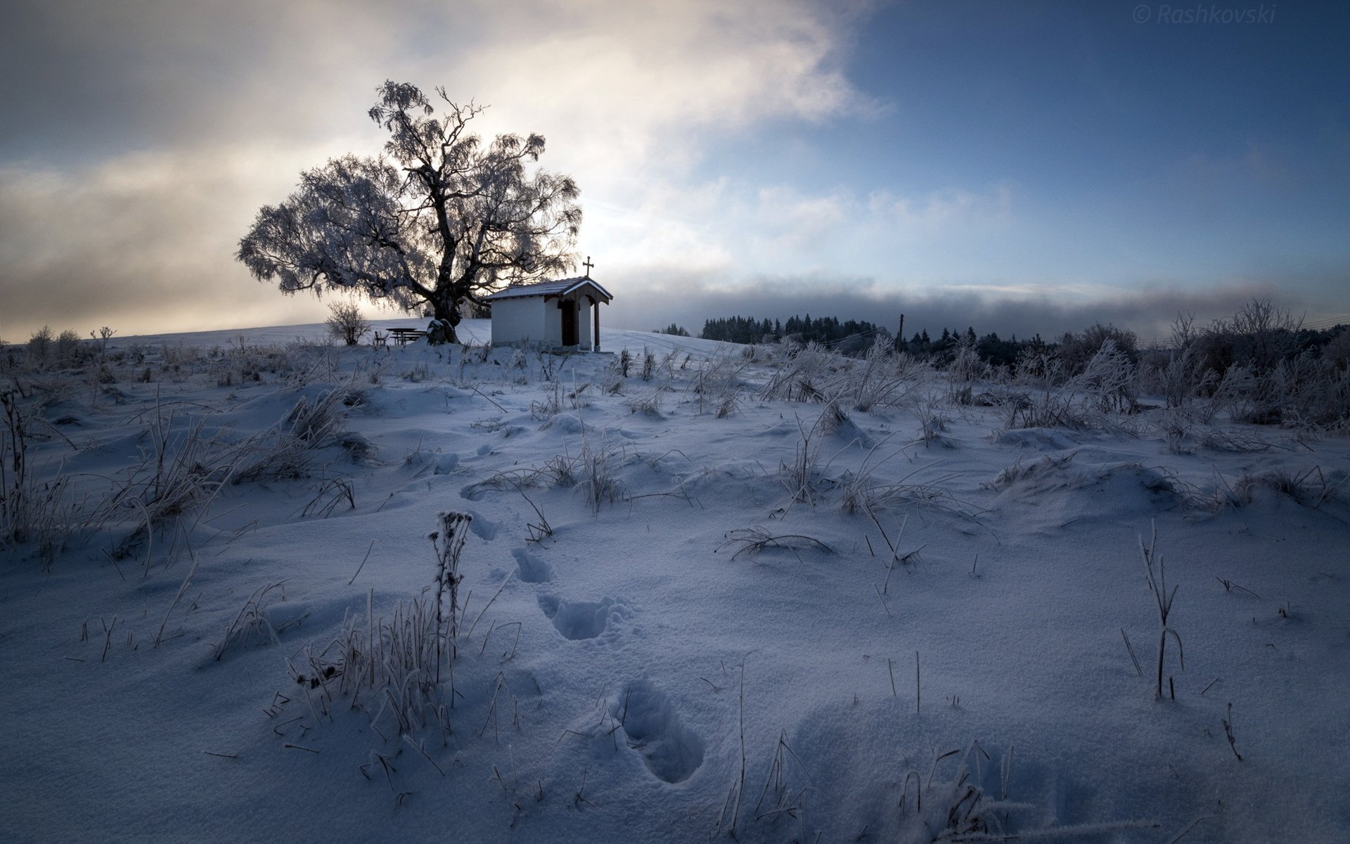 Обои снег, храм, зима, поле, snow, temple, winter, field разрешение 2048x1411 Загрузить