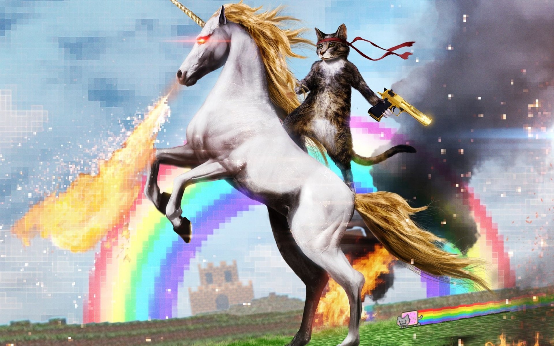 Обои единорог, кот в сапогах, unicorn, puss in boots разрешение 2560x1440 Загрузить